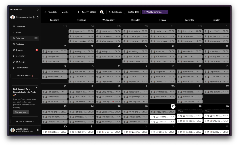 BlackTwist Monthly Calendar View