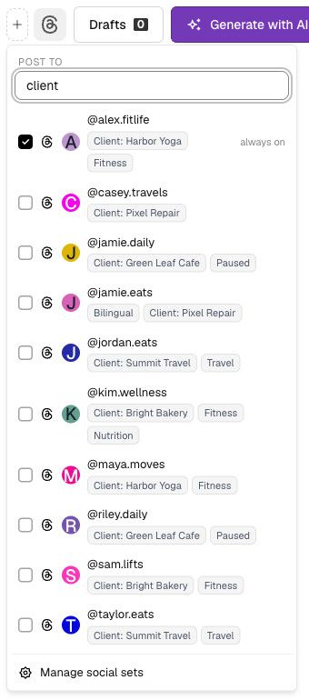 Cross-posting picker with search
