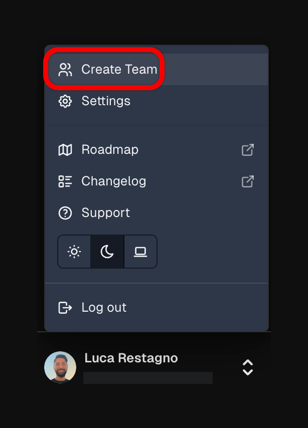 Create a new team