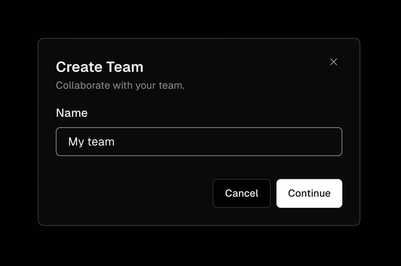 Crea team modal