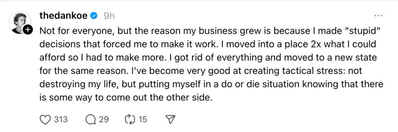 Storytelling Threads content idea example where creator shares personal risks and challenges that fueled business growth.