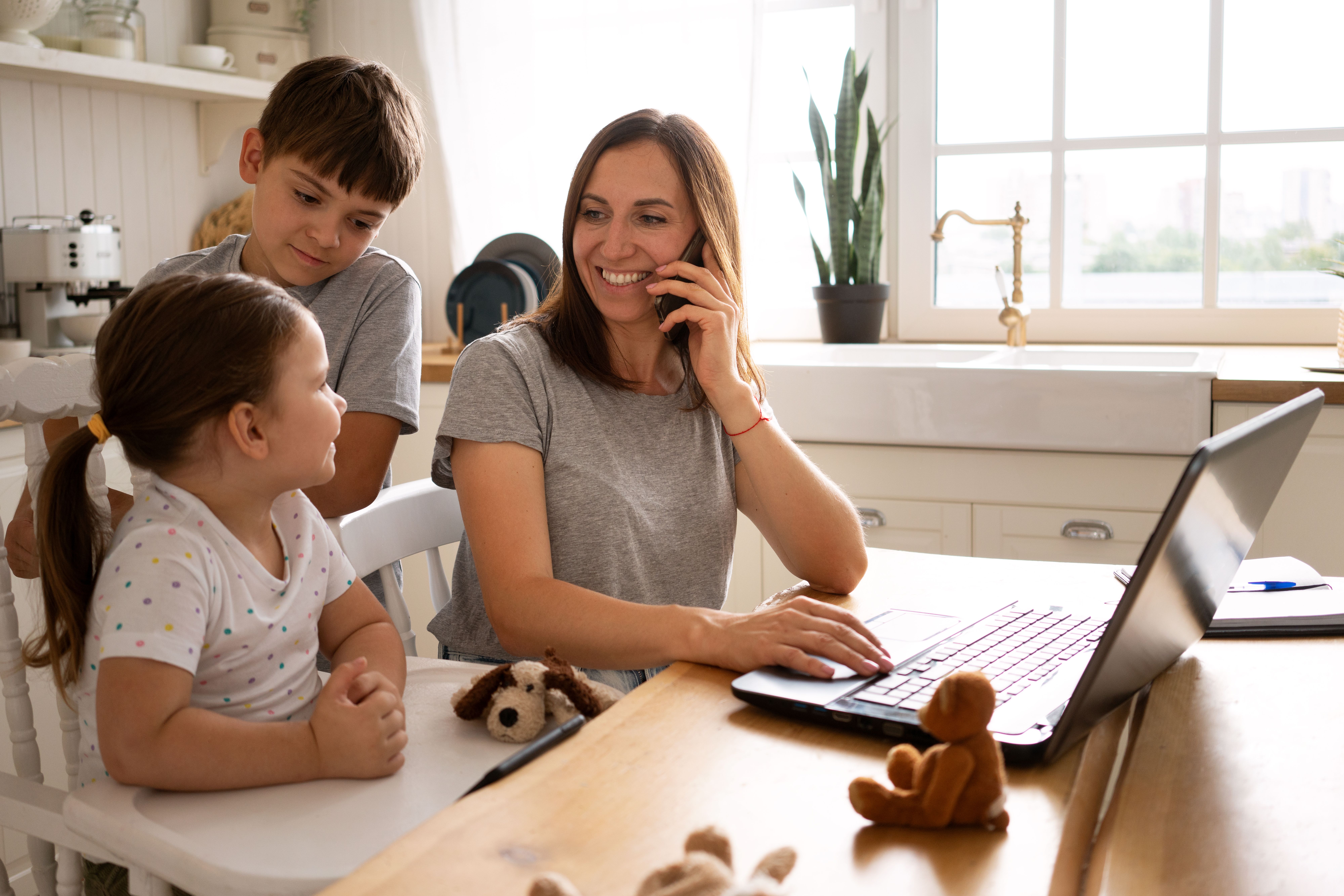 mother taking call