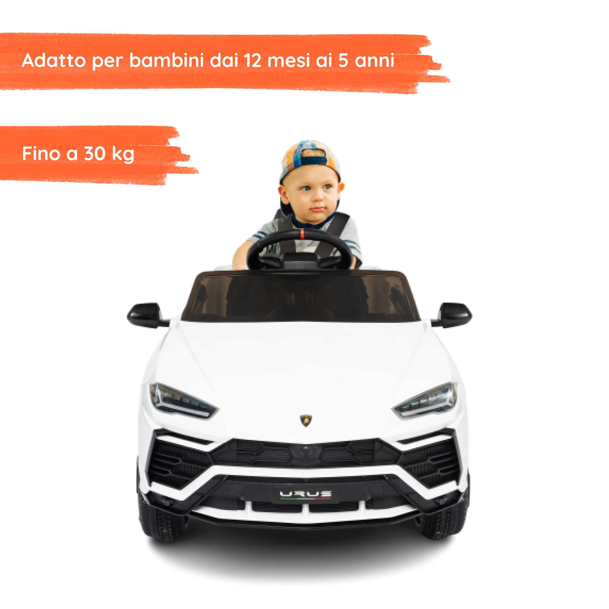Lamborghini Urus elettrica per bambini con bambino
