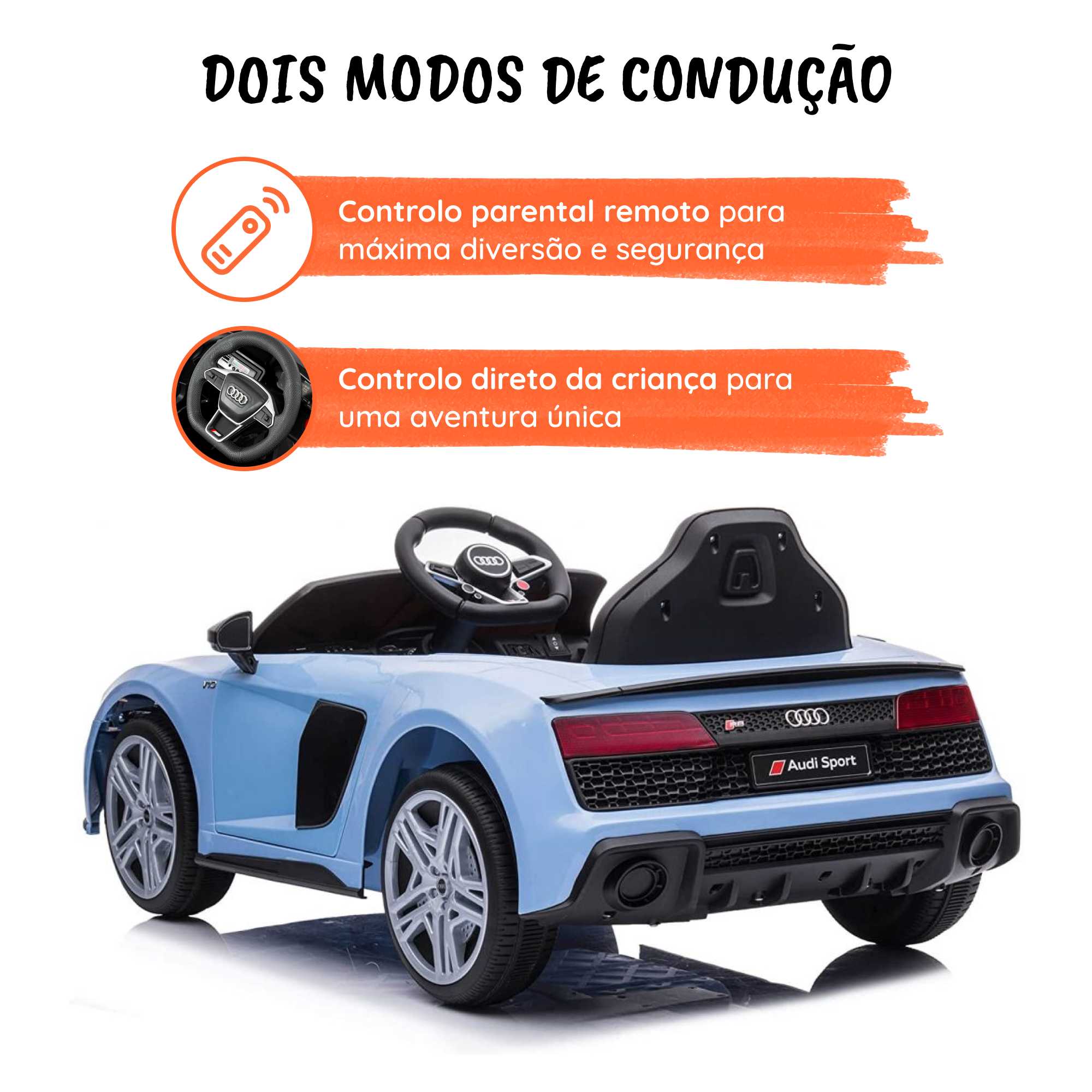 Audi R8 Sport elétrico para crianças pormenores