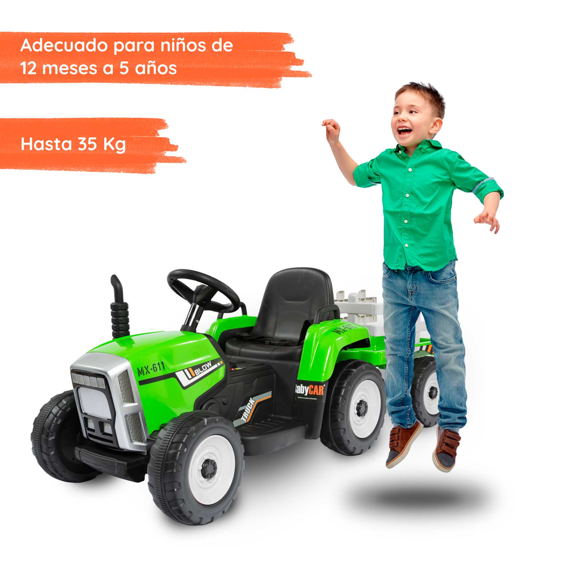 tractor con remolque verde edad del niño