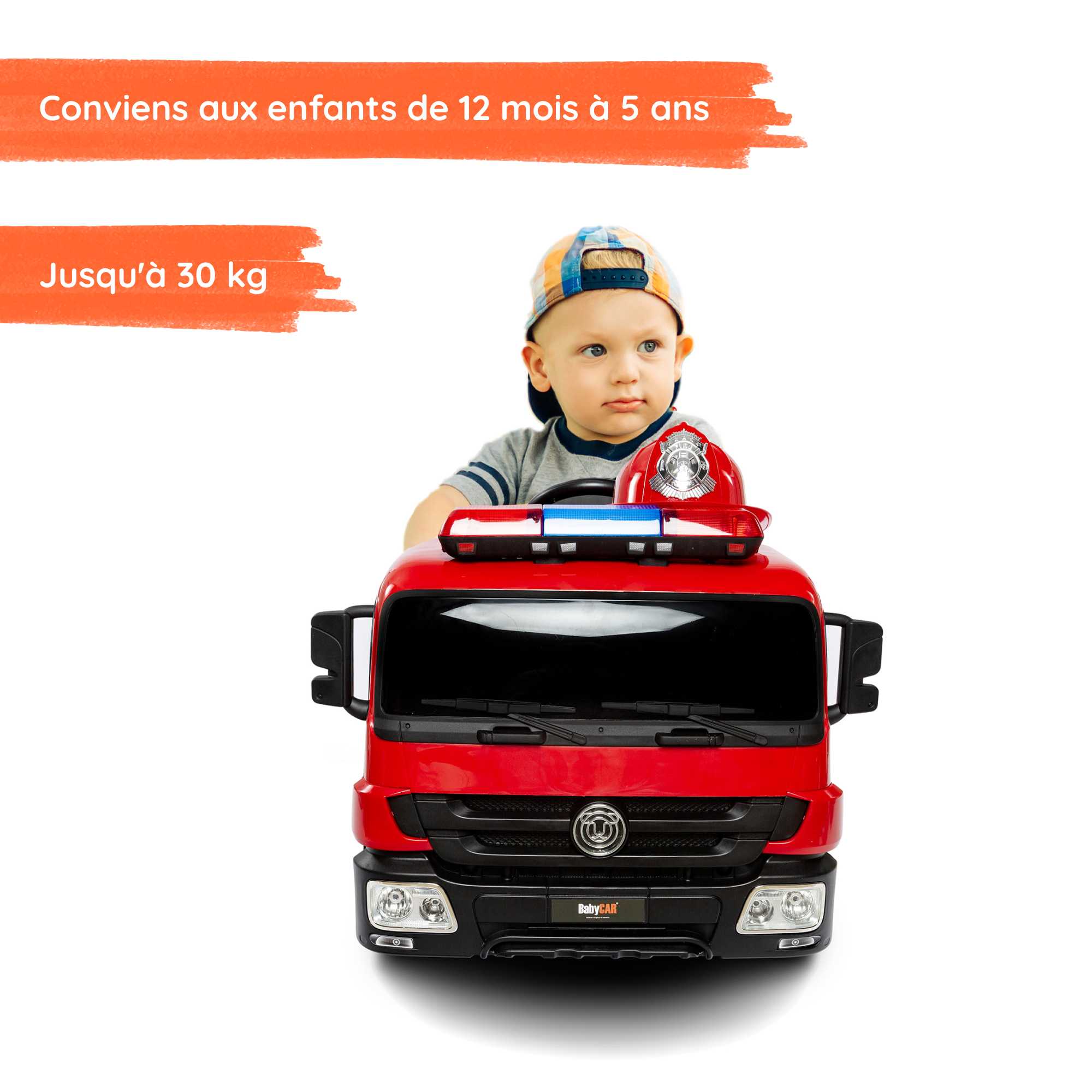 Camion de pompiers avec enfant