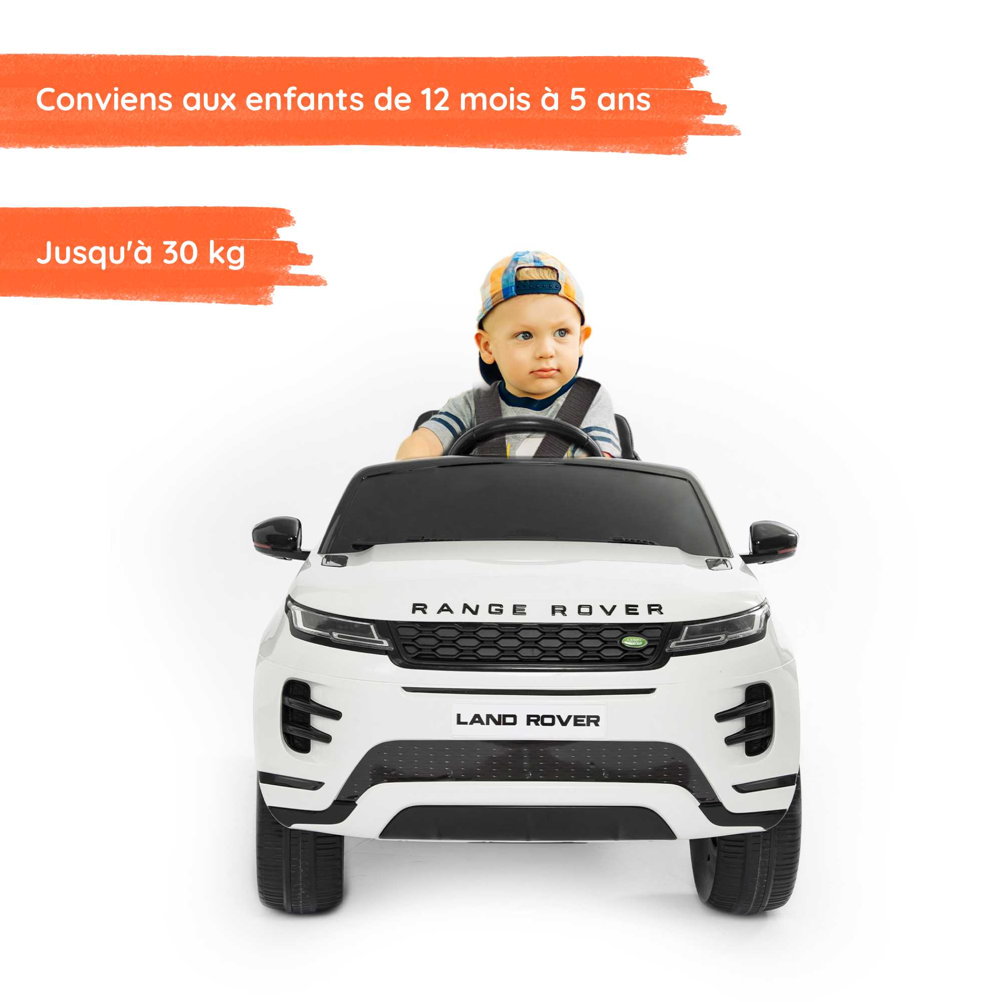 Range Rover Evoque blanc avec enfant