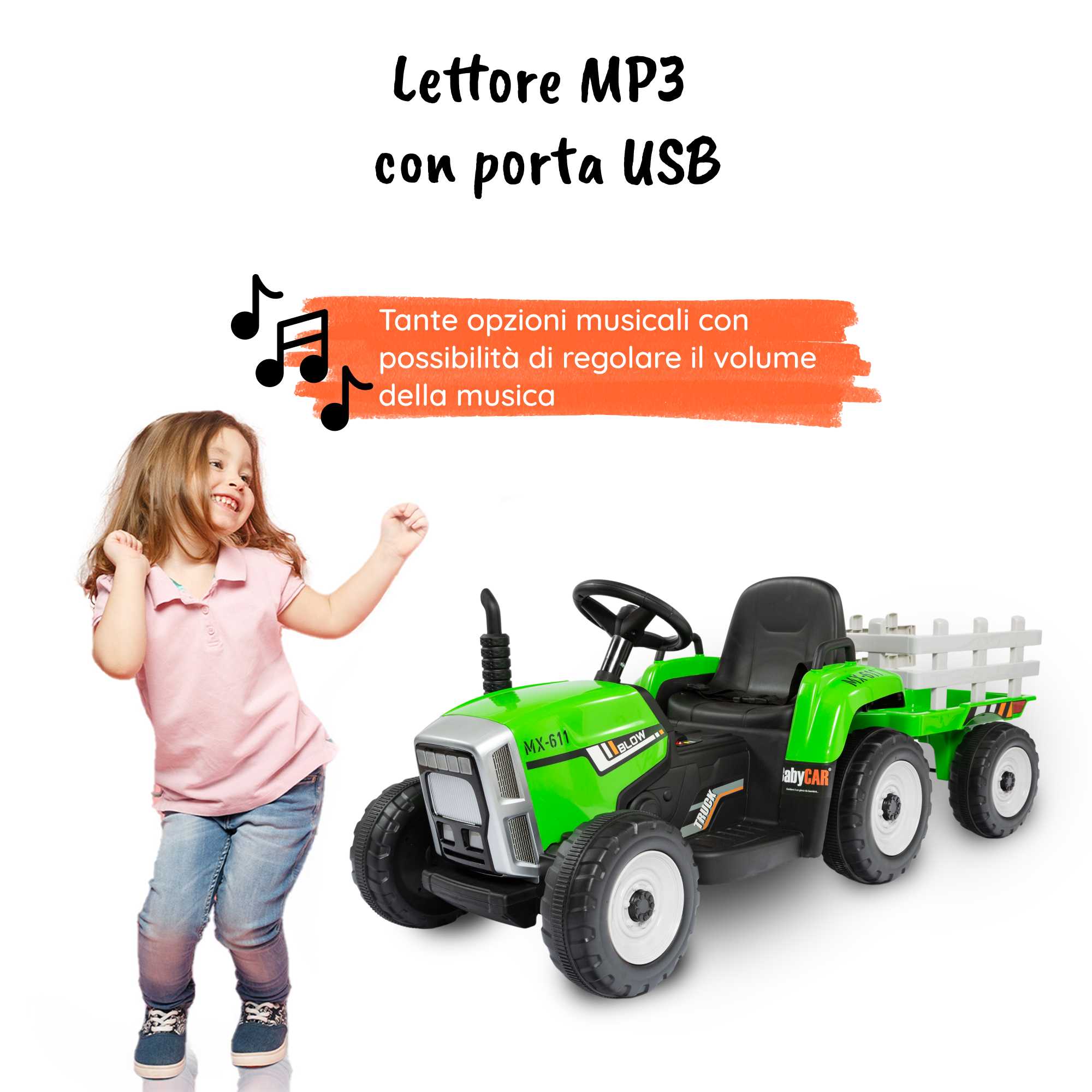 Trattore con rimorchio verde MP3