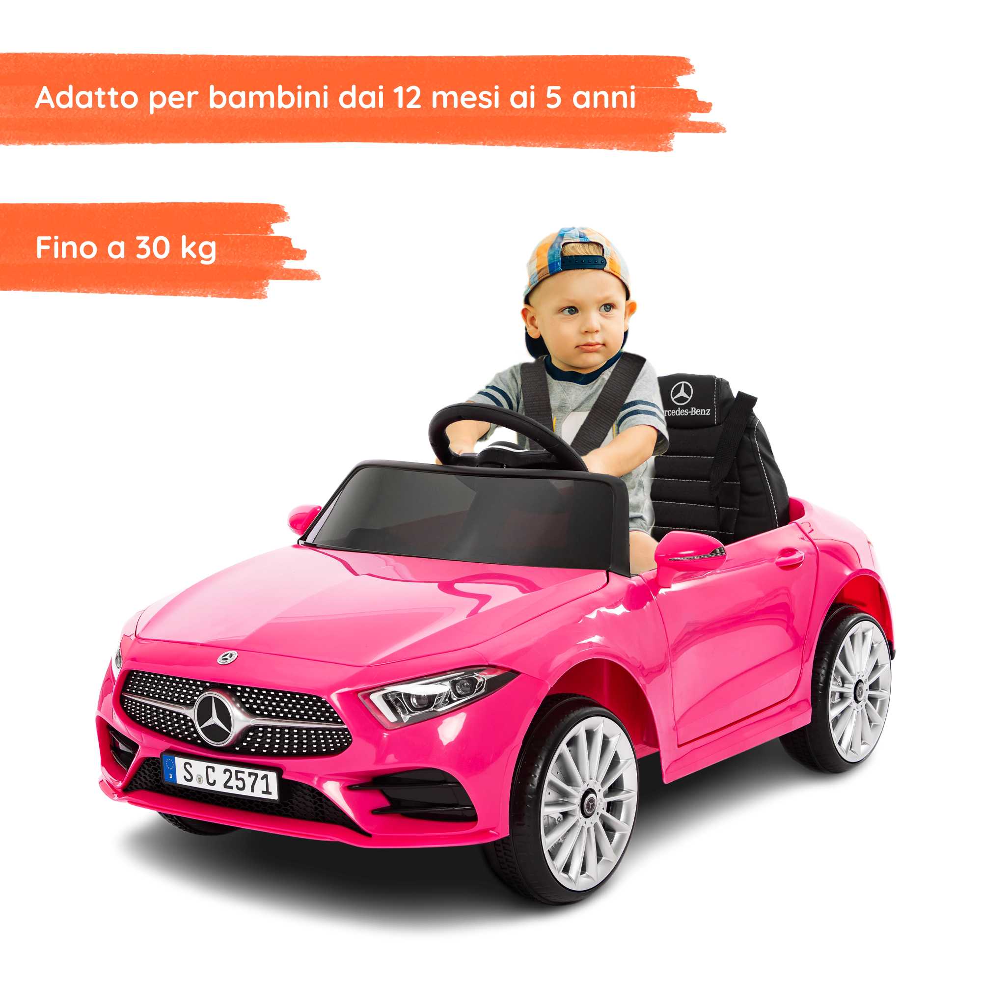 Mercedes CLS rosa con bambino 