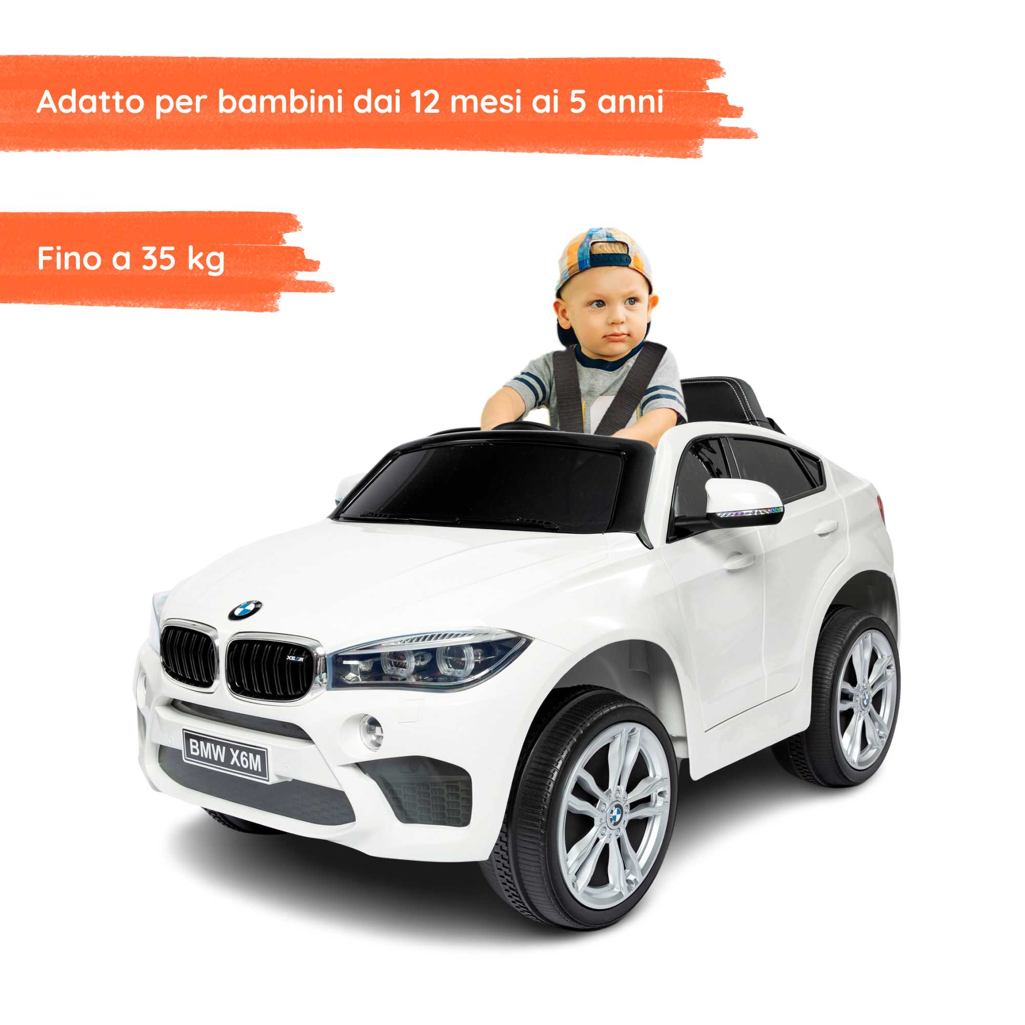BMW X6 M bianca con bambino 