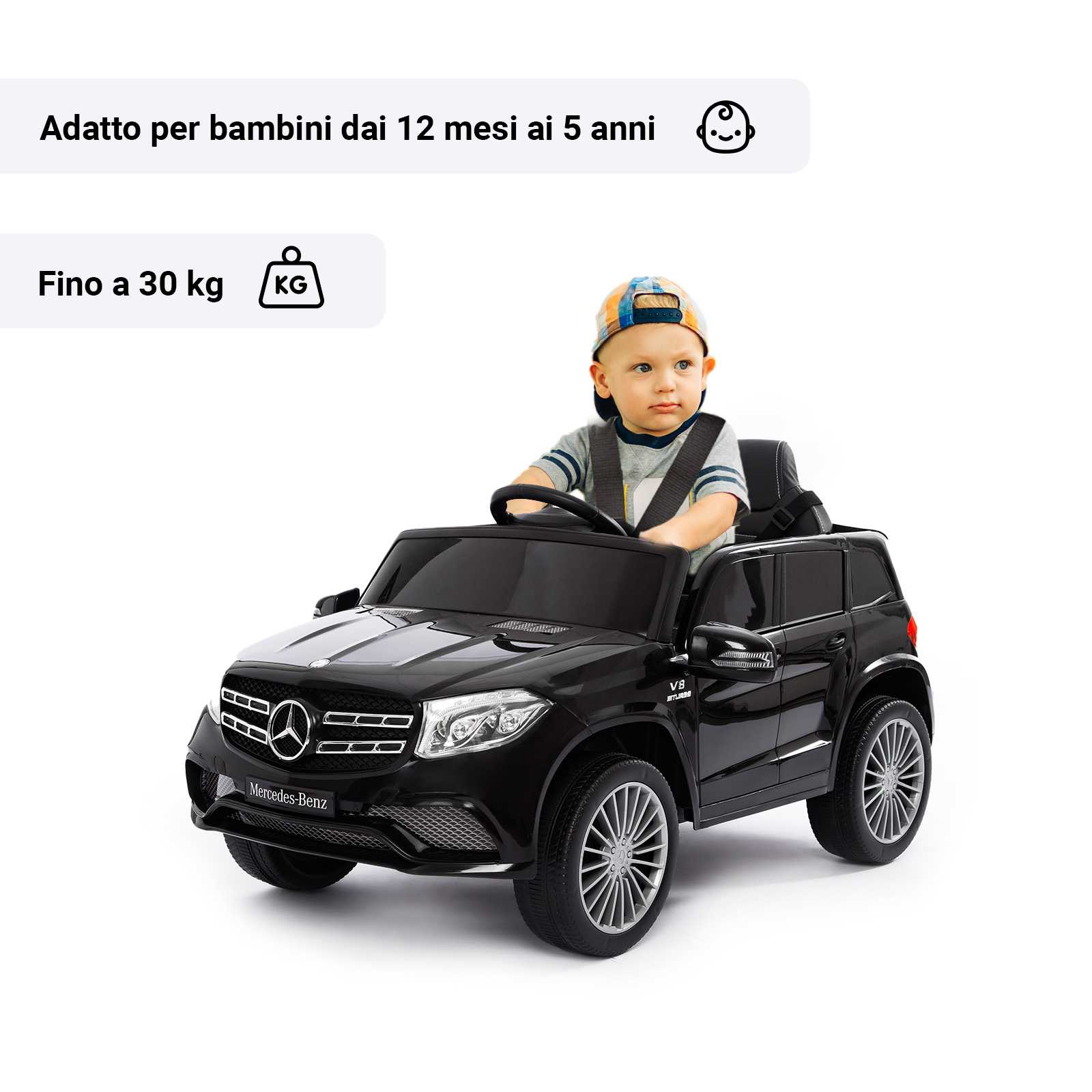 Mercedes GL63 nera con bambino