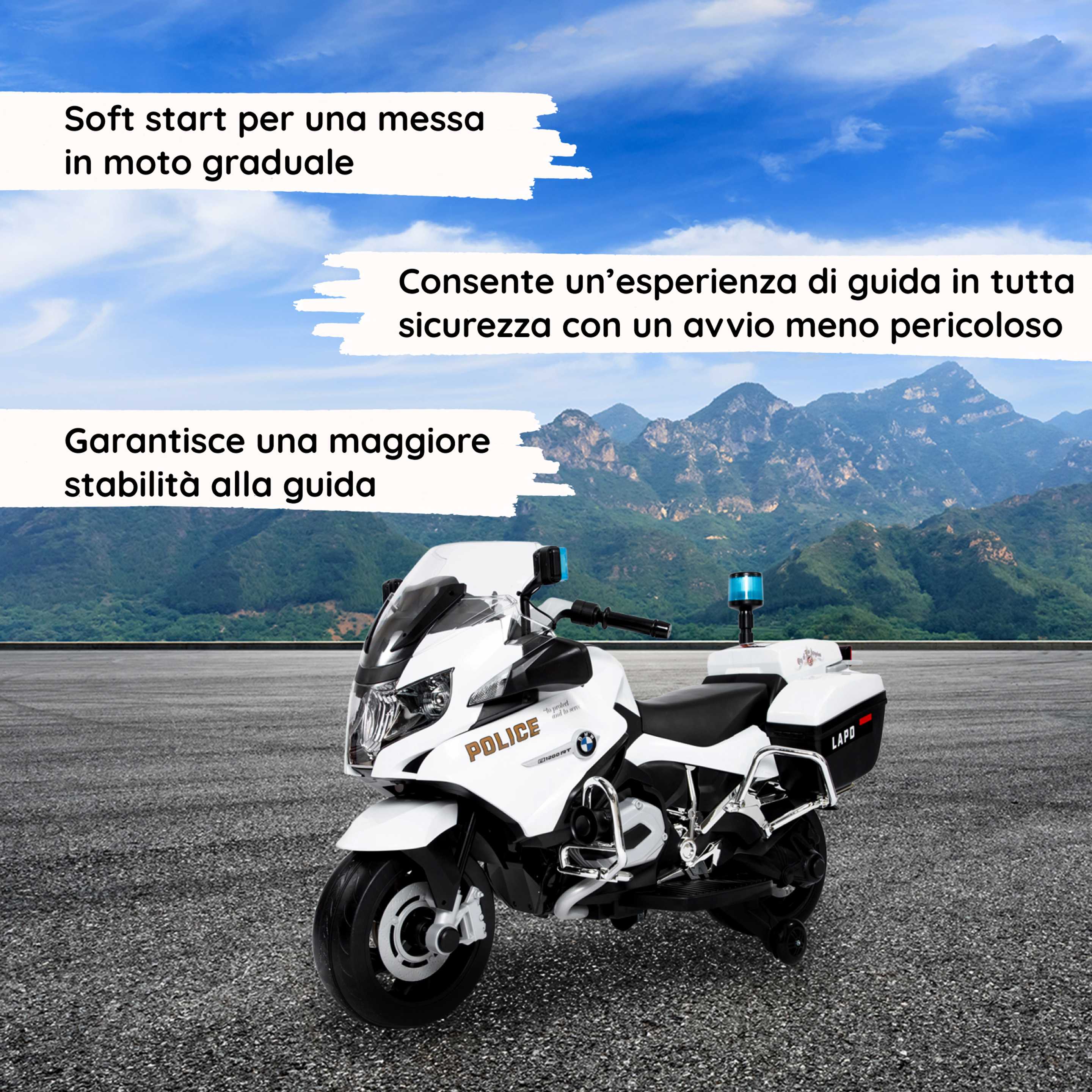 Moto Elettrica Polizia per Bambini 6V con Sirena Police Bianca
