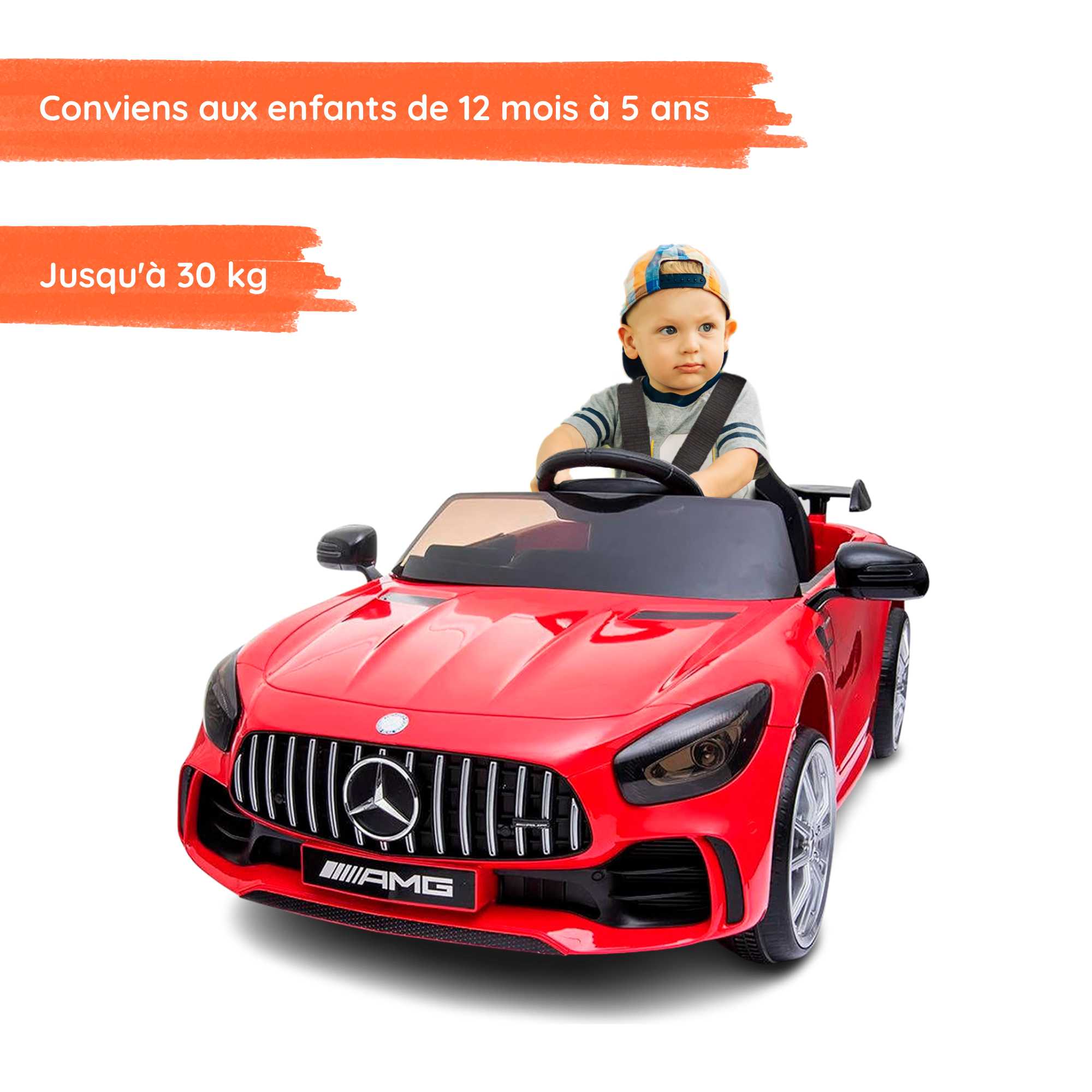 Mercedes GTR AMG rouge avec enfant