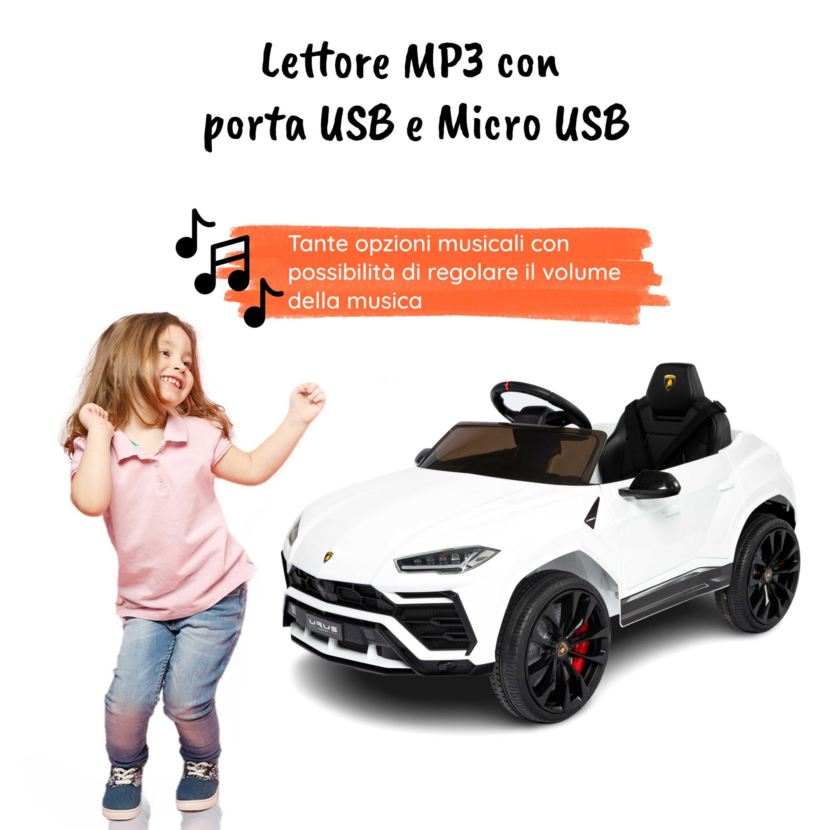 Lamborghini Urus elettrica per bambini MP3