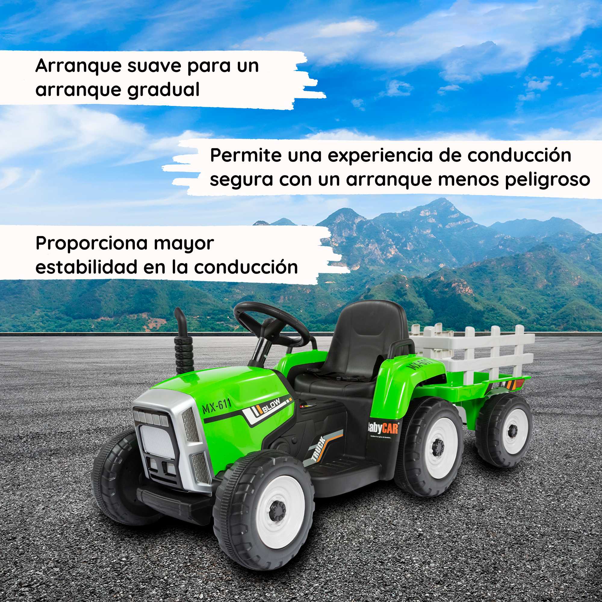 tractor con remolque verde soft start 