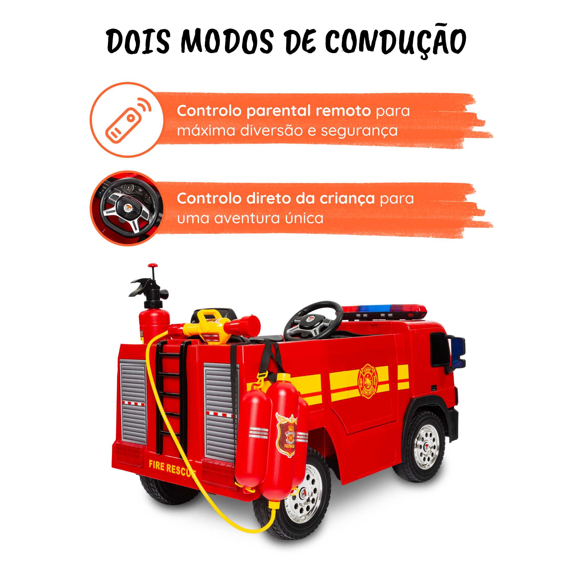 Camião de bombeiros elétrico para crianças pormenores