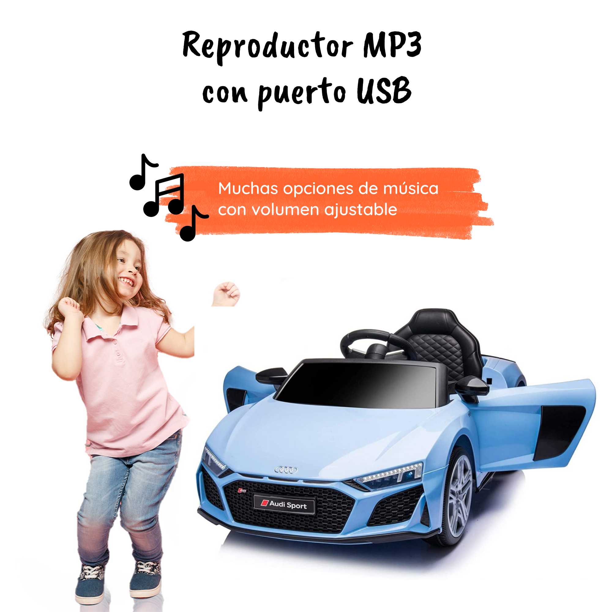 Audi R8 Sport eléctrico para niños MP3