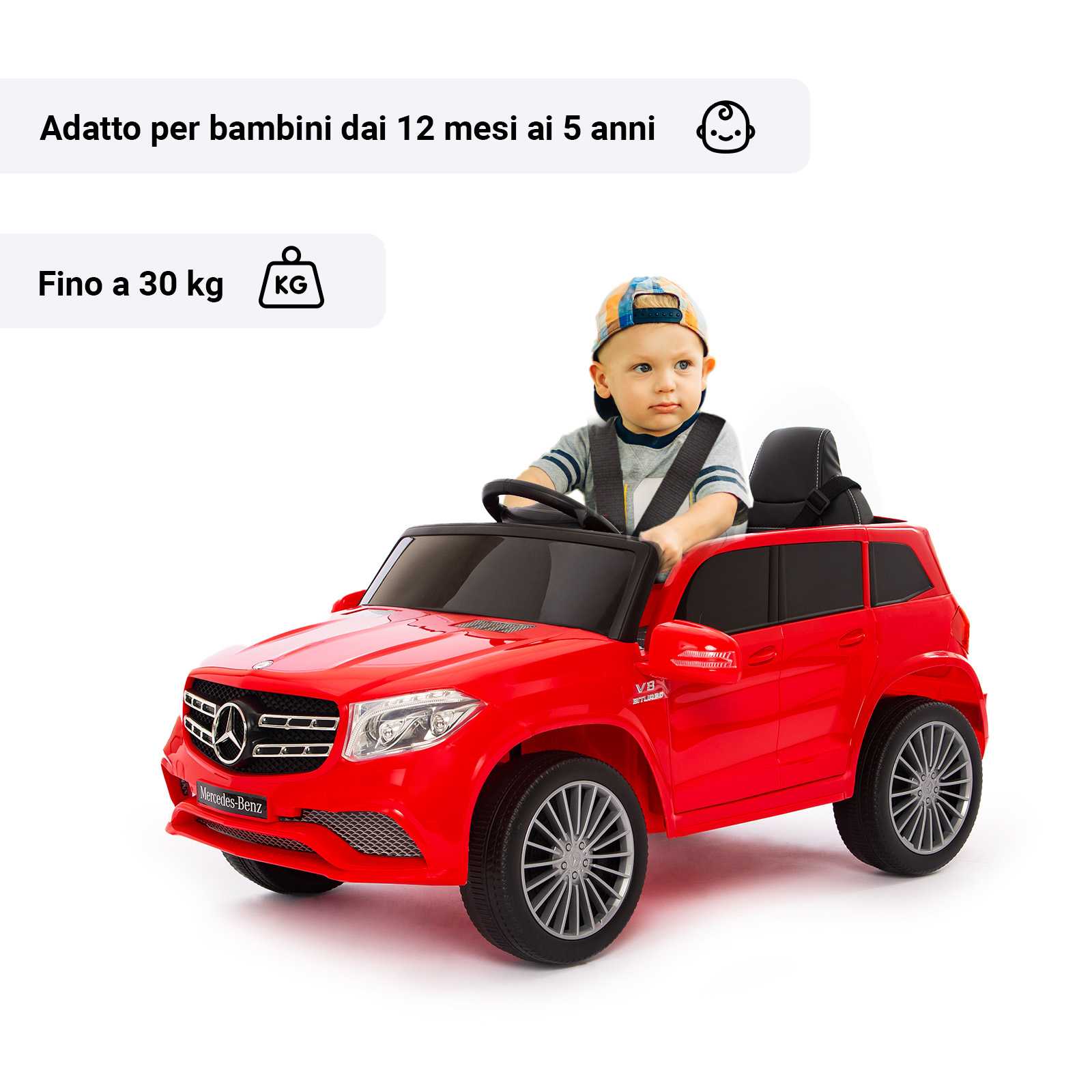 Mercedes GL63 rossa con bambino 