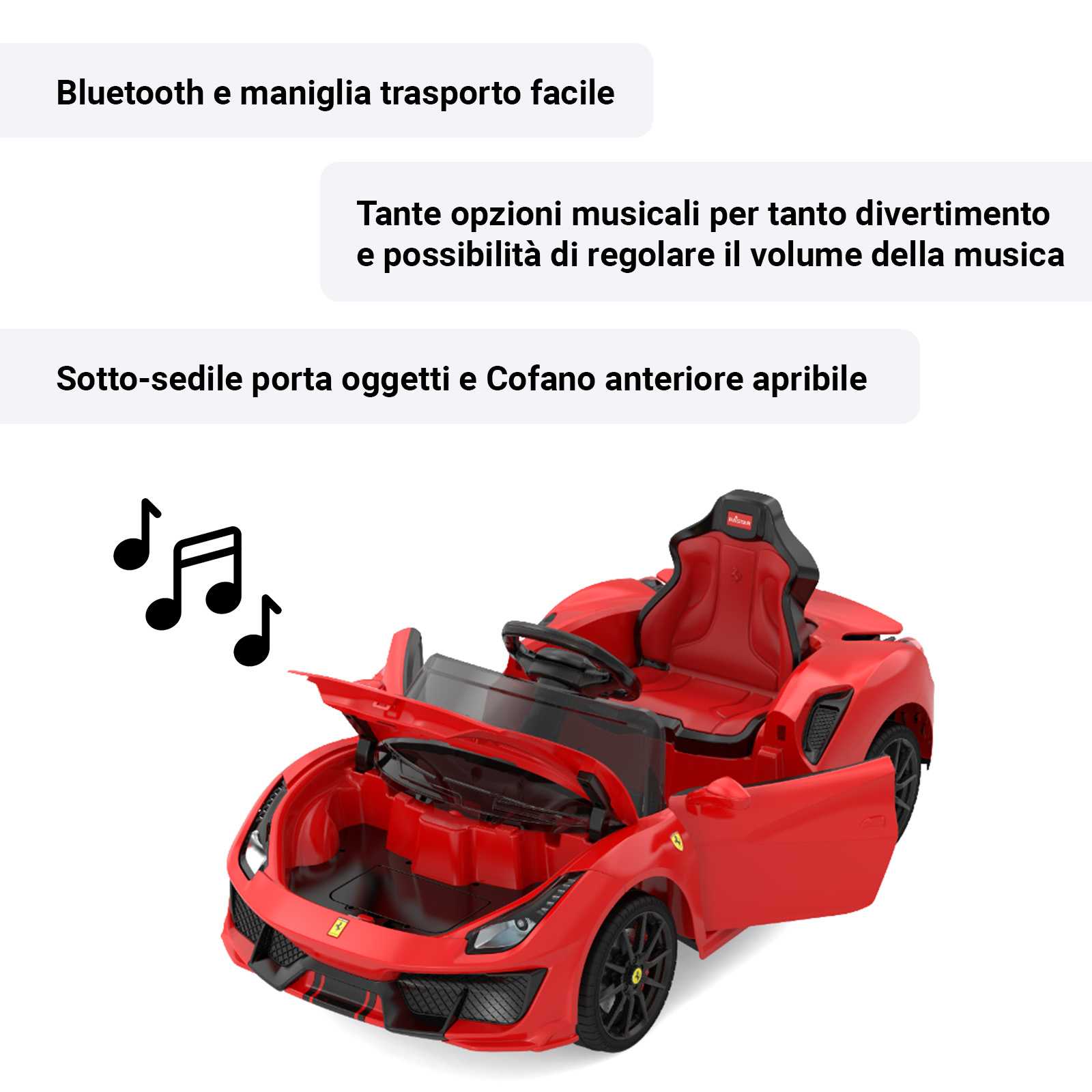 Bluetooth opzioni musicali e sotto-sedile porta oggetti