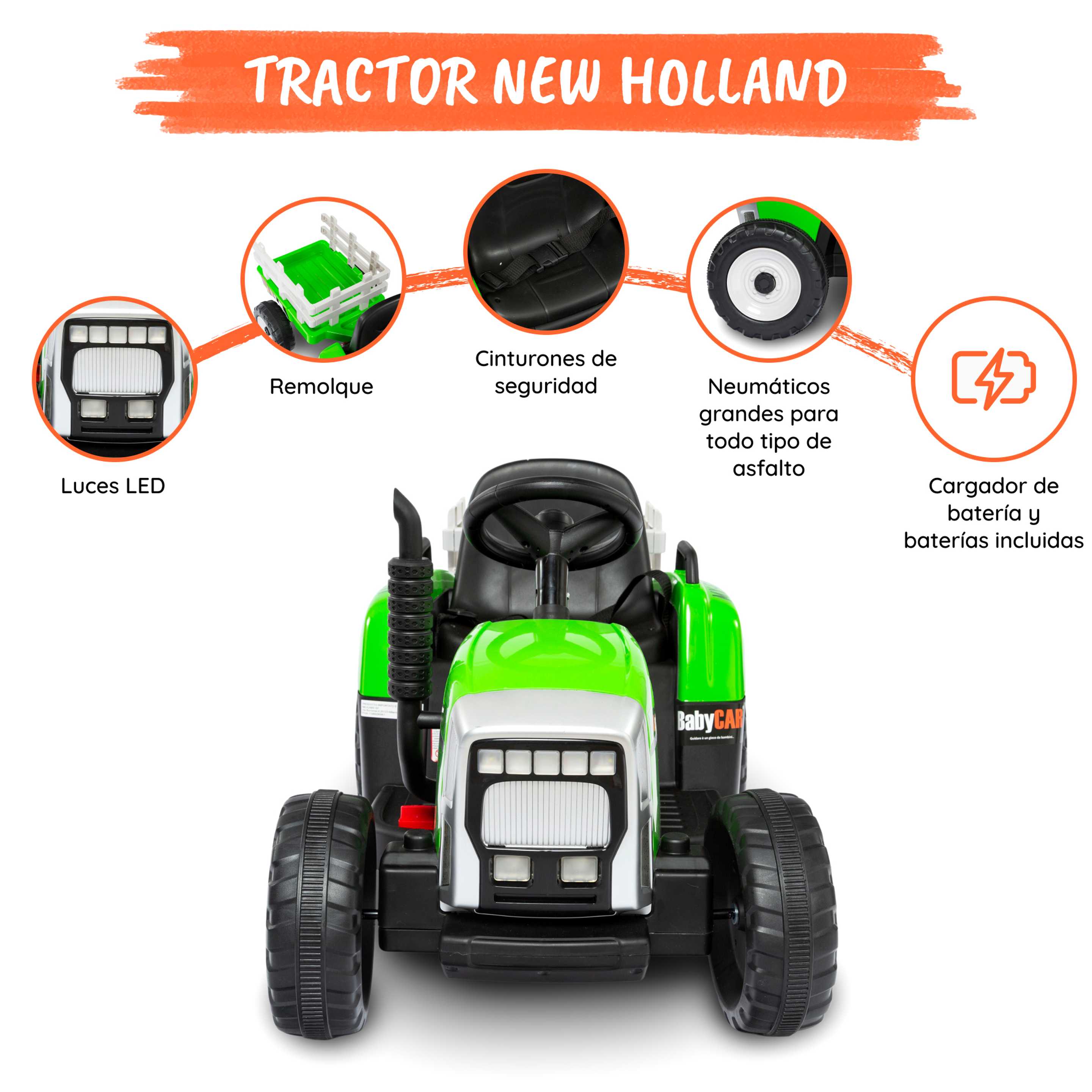 Tractor eléctrico infantil de granjero con remolque desmontable adecuado para  niños de 3 a 6 años