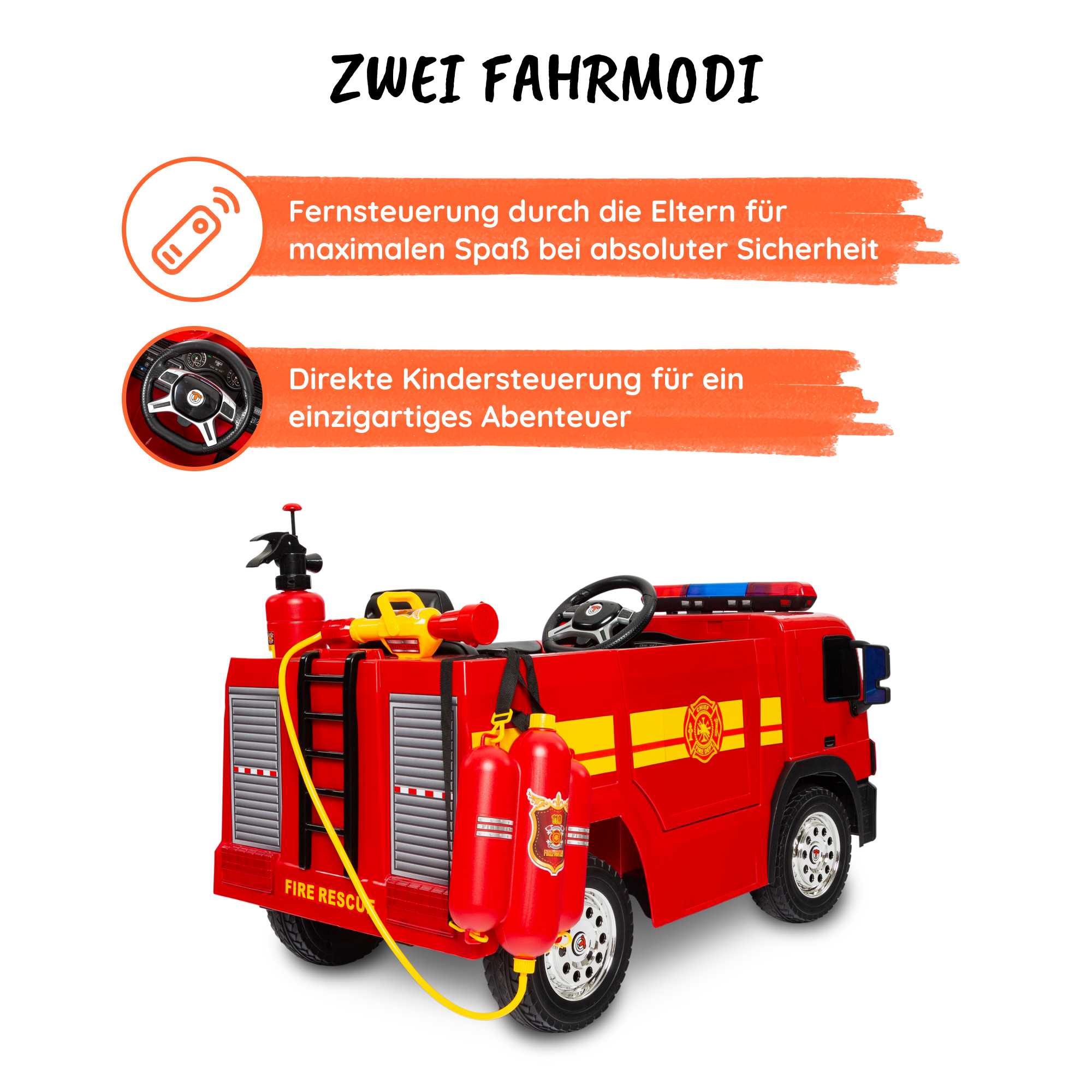 Elektrisches Feuerwehrauto für Kinder mit Zubehör Einzelheiten