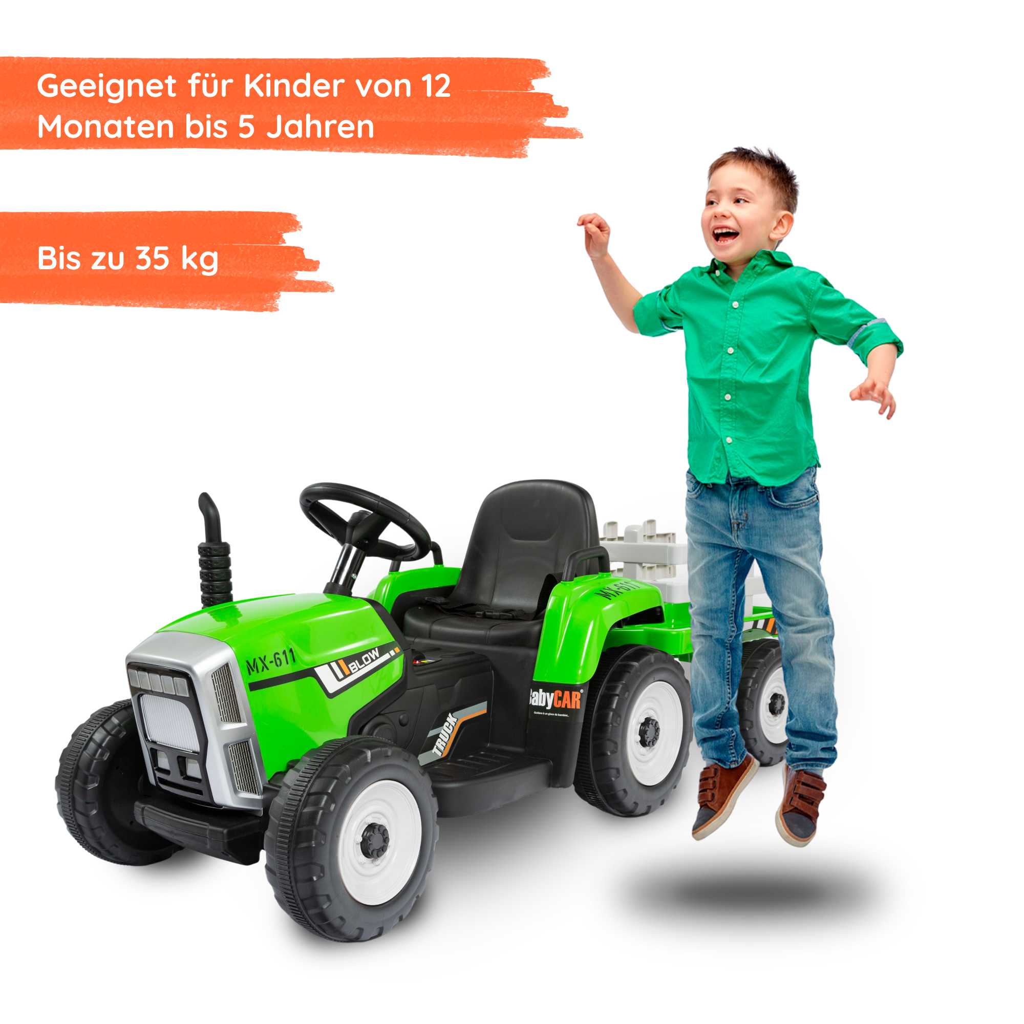 Traktor Grüner  mit Anhänger  für Kinder geeignet