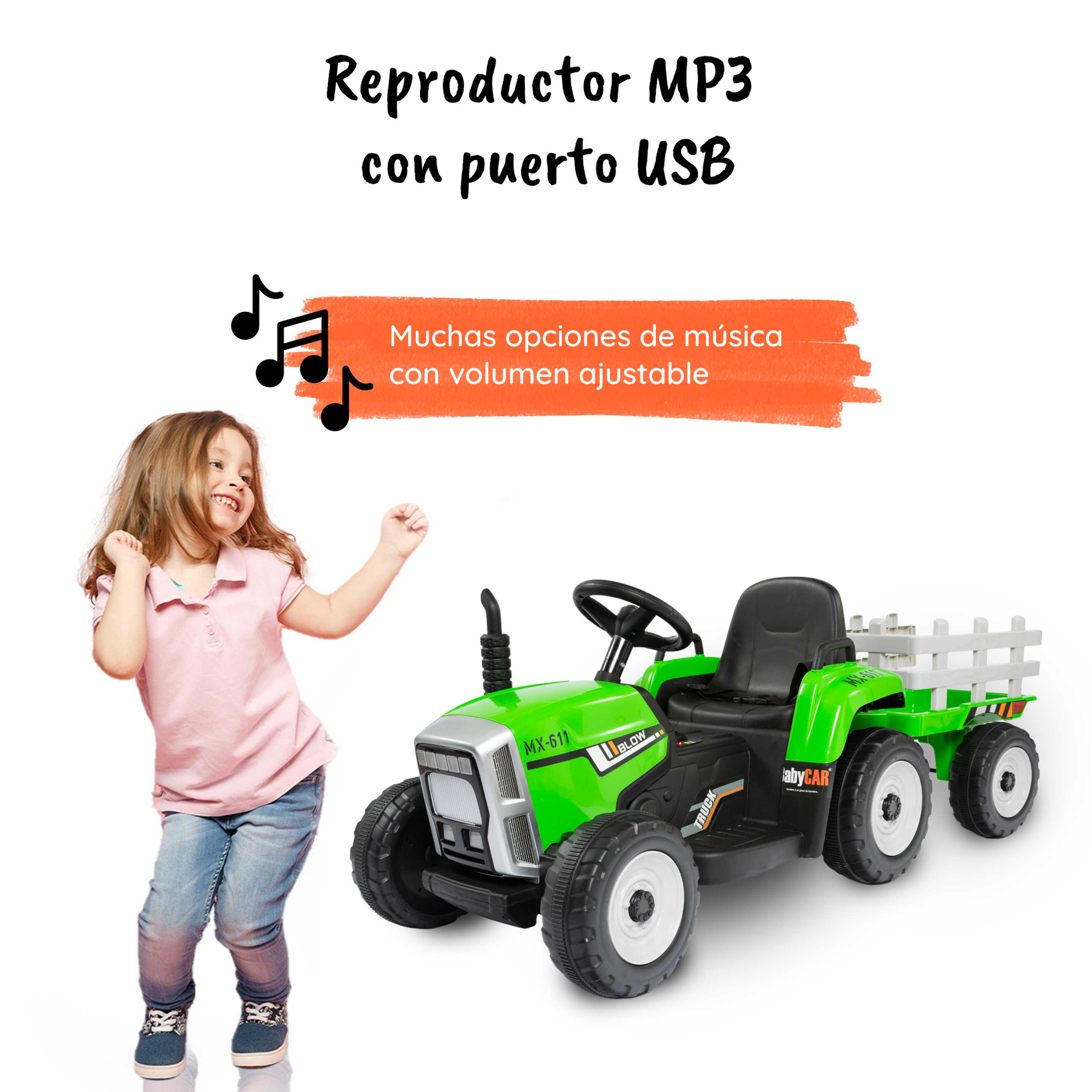 sopbost - Tractor eléctrico de 12V para niños, cuenta con remolque, control  remoto para padres, faro de 7 ledes y reproductor de MP3 con Bluetooth