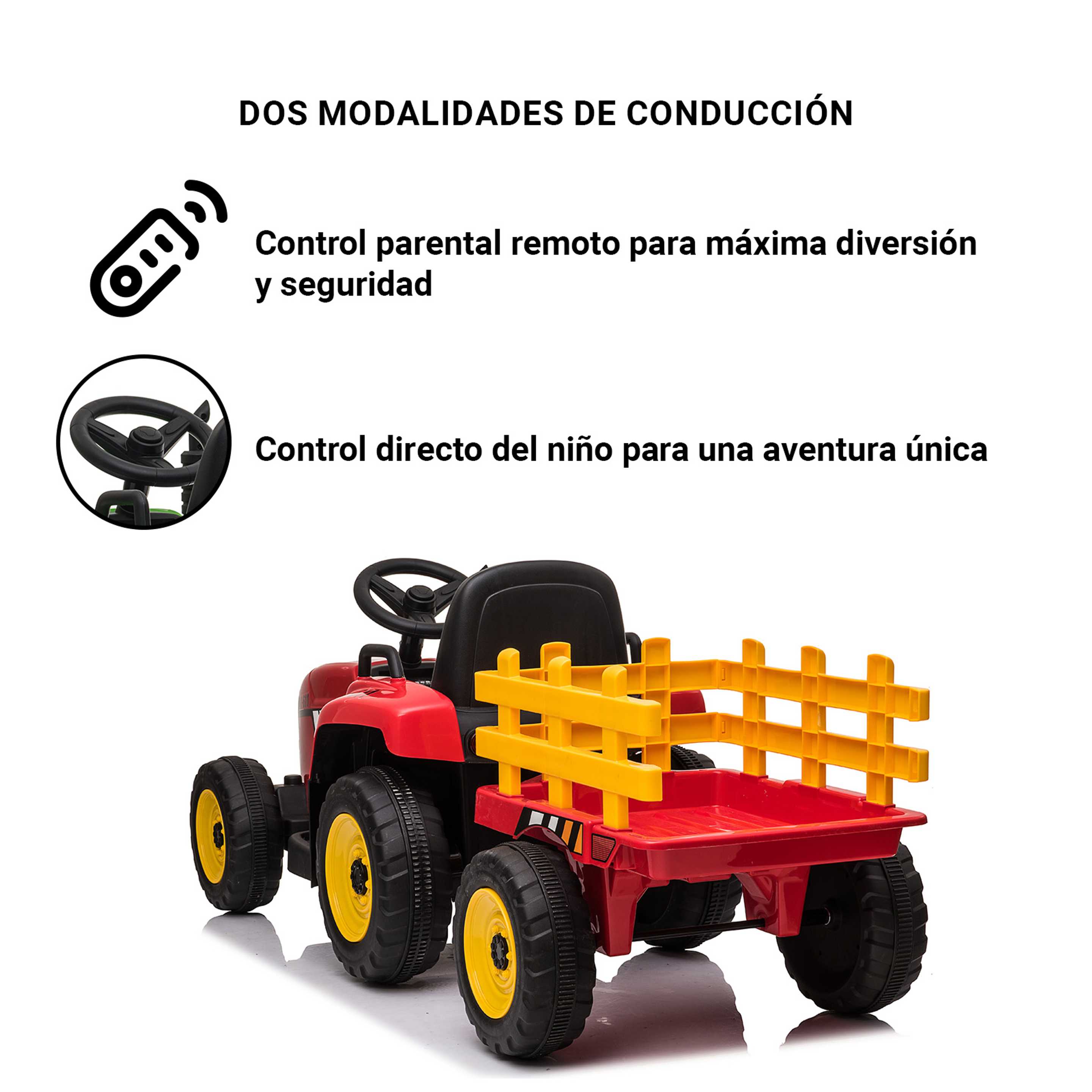Nasitip Tractor eléctrico de 12 V para niños con remolque, coche
