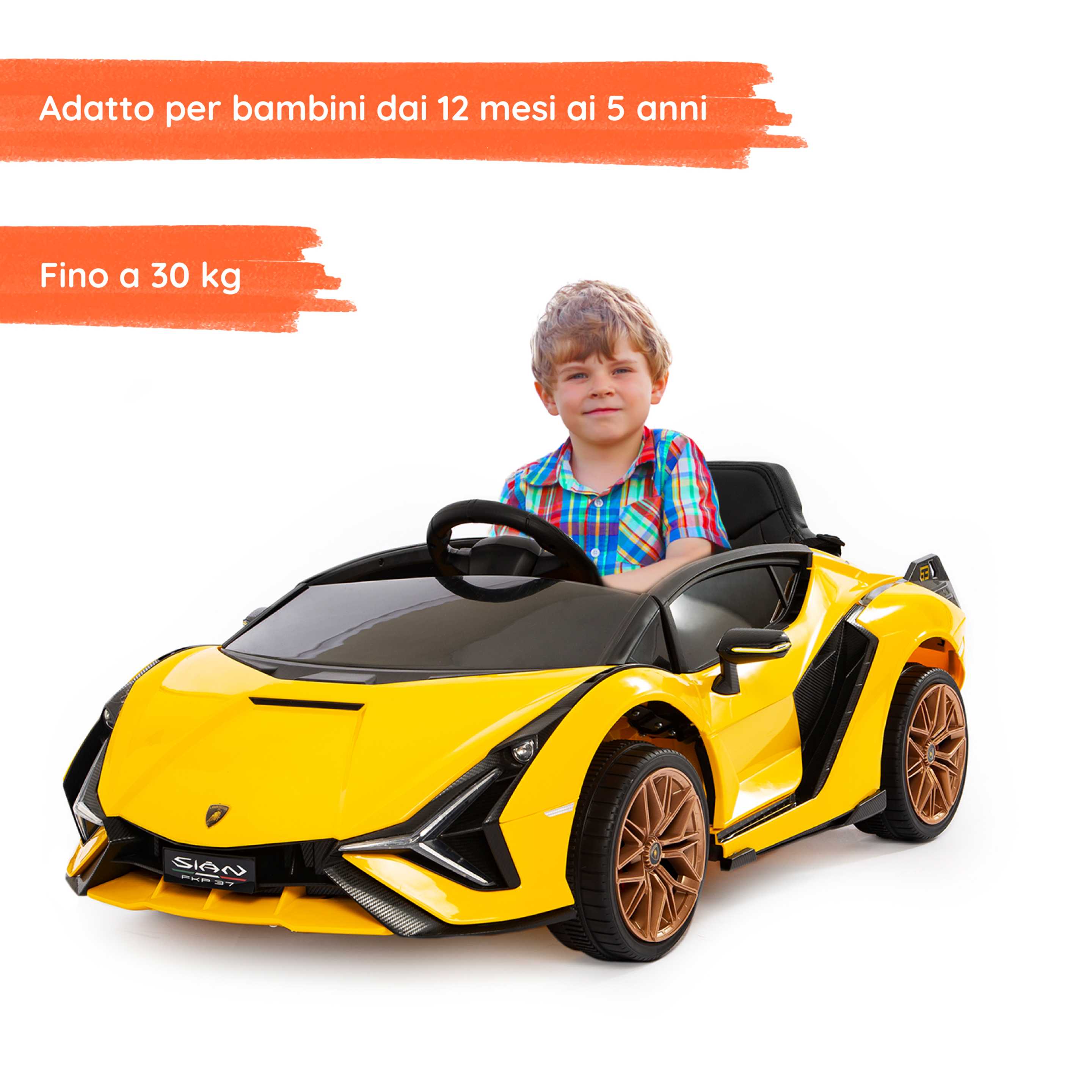 Lamborghini Sian elettrica per bambini con bambino
