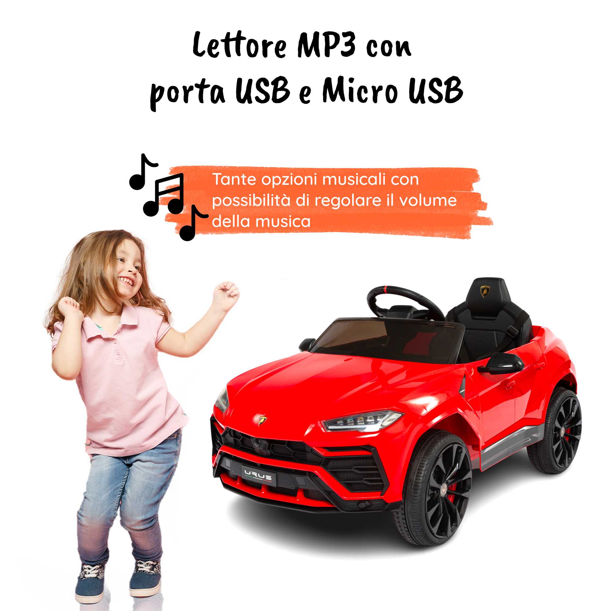 Lamborghini Urus elettrica per bambini MP3