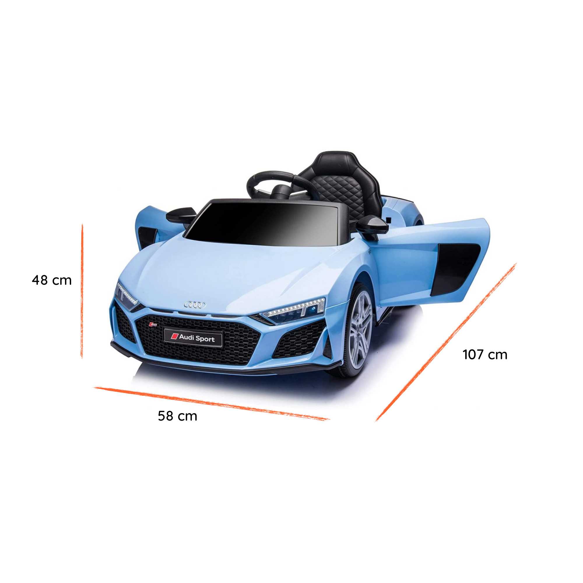 Audi R8 Sport elétrico para crianças dimensões
