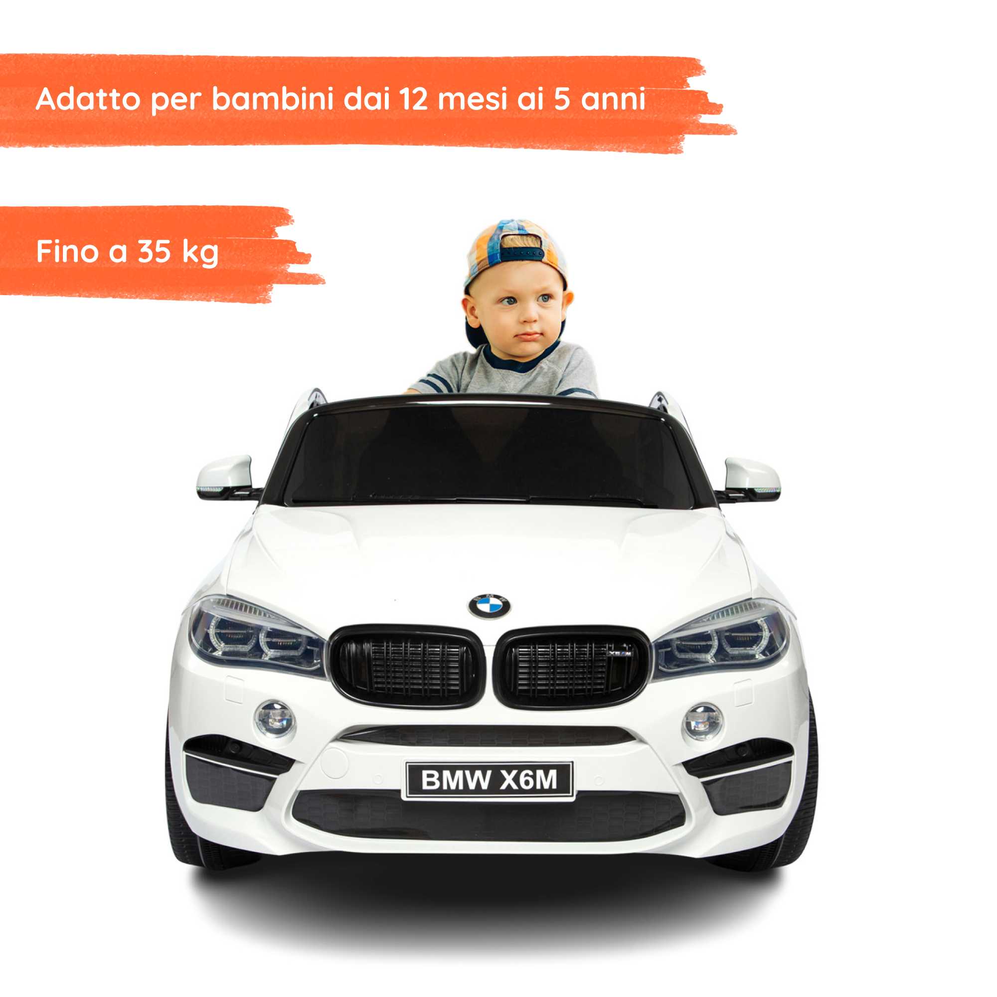BMW X6 2P bianca con bambino