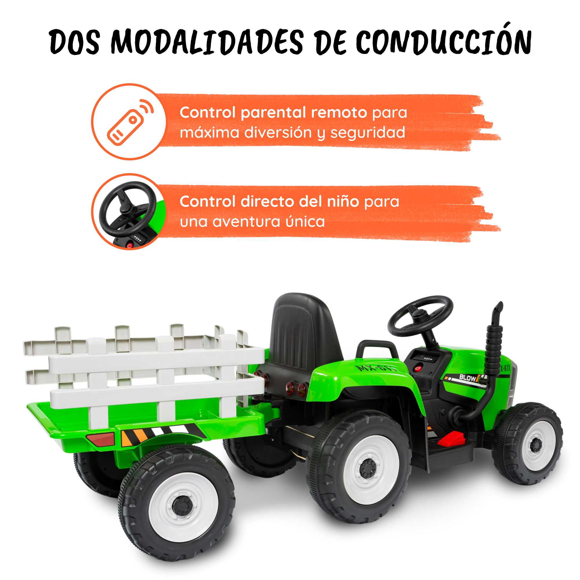 tractor con remolque verde control parental 