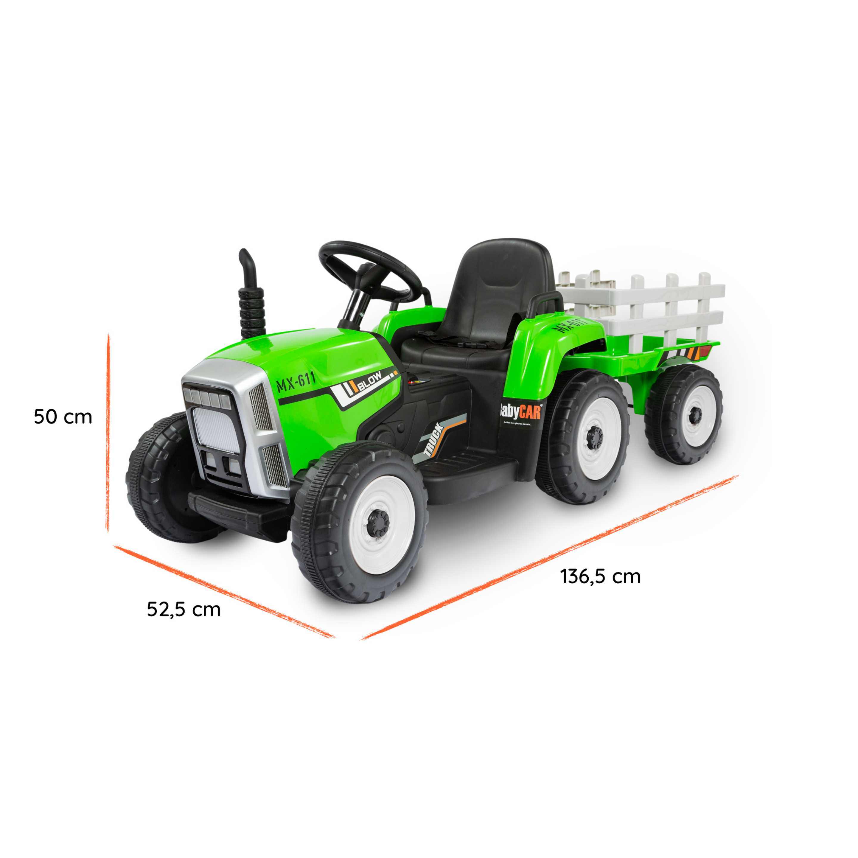  VALUE BOX Juguete tractor para niños, camión eléctrico con  batería de 12 V/7 A con control remoto de 2.4 G, auto de 6 ruedas con pedal para  niños, remolque de transporte
