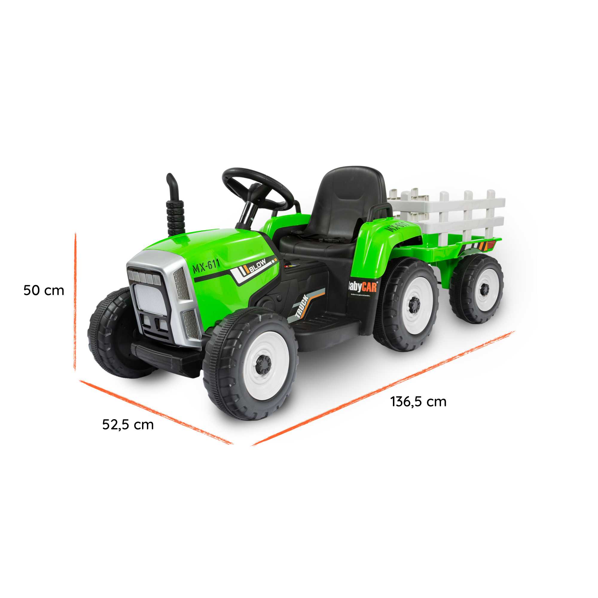 tractor con remolque verde dimenciones