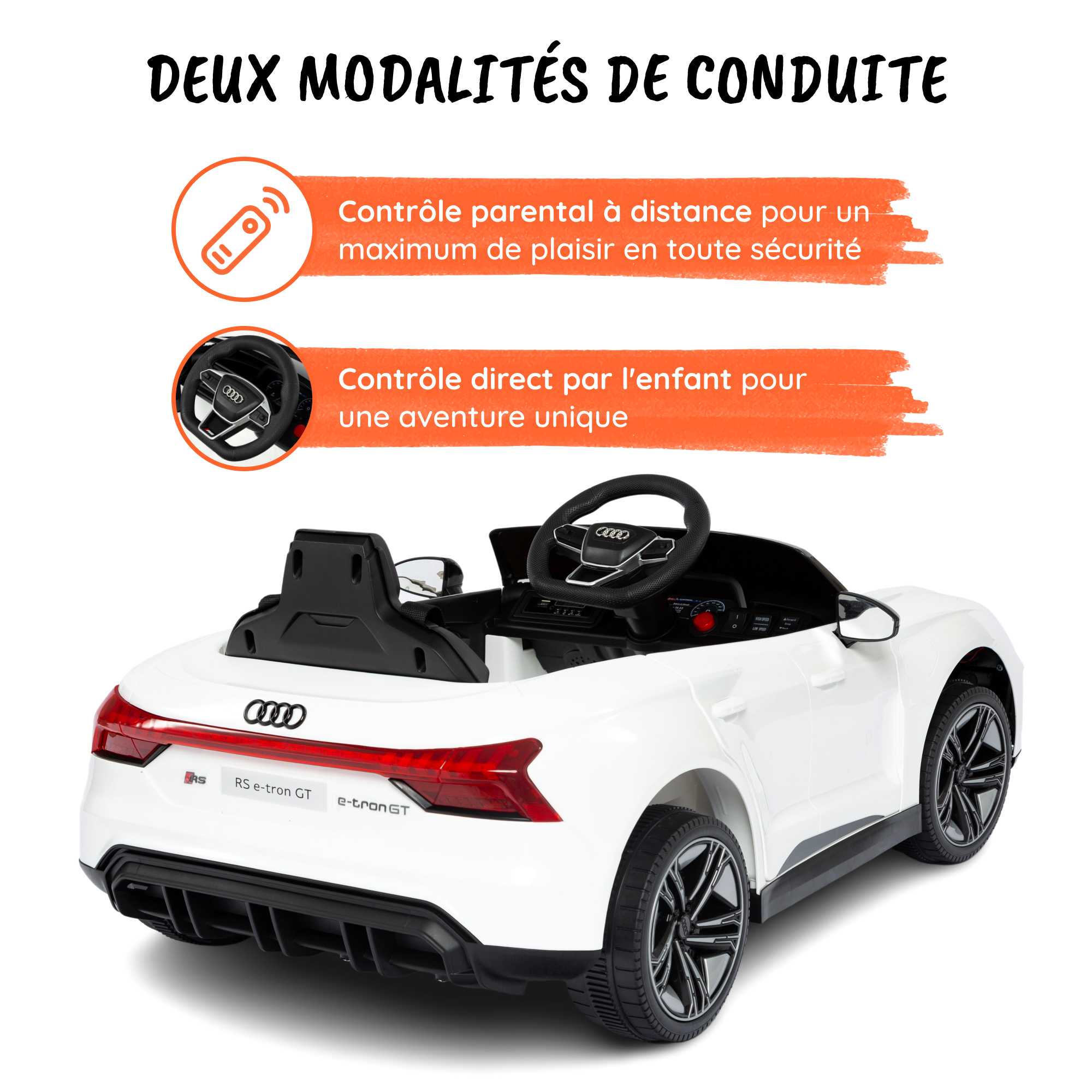 Audi RS eTron Blanc - deux modalites de conduite