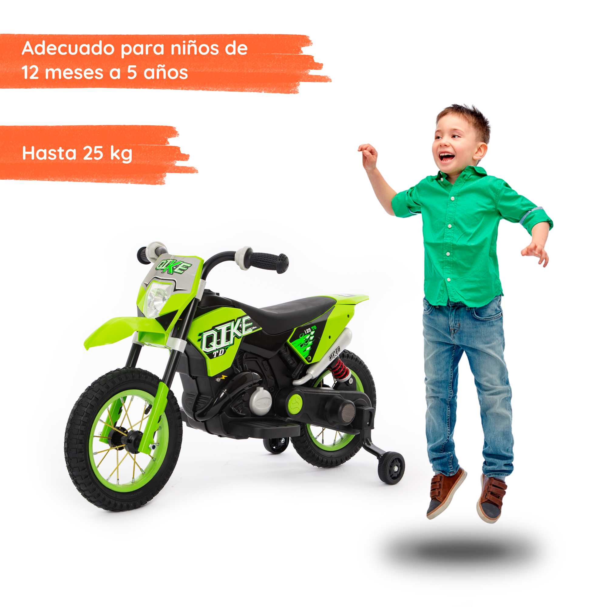 Moto Cross verde con niño