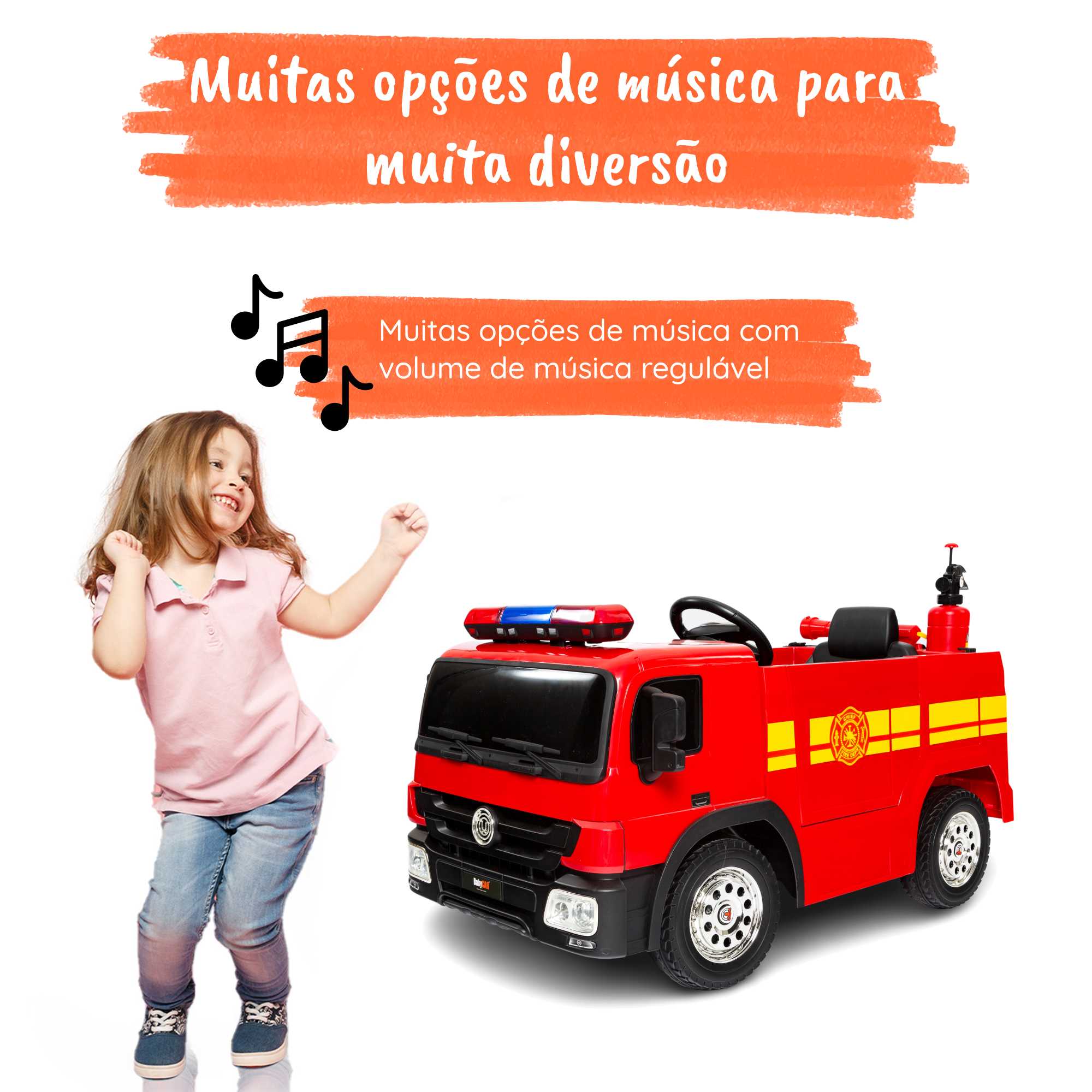 Camião de bombeiros elétrico para crianças MP3