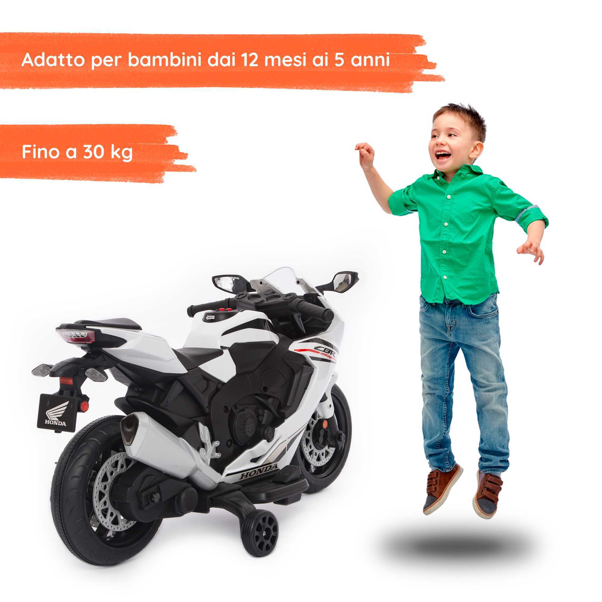 Honda CBR 1000 RR elettrica per bambini con bambino