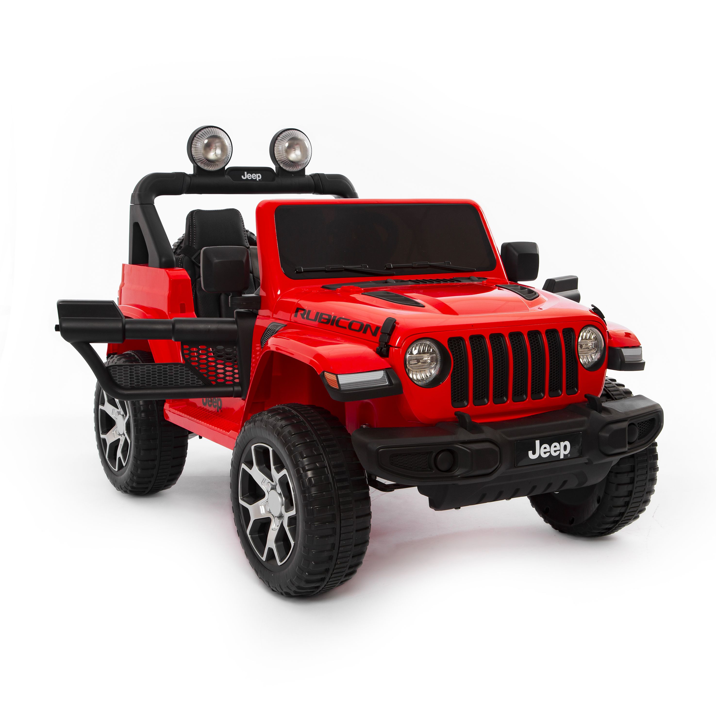 Voiture électrique 12v pour enfant - jeep wrangler rubicon 2 roues  motrices. Rouge. 1 place. Avec autoradio. Télécommande. Mp3. Port usb -  carte sd. Prise jack et phares fonctionnels - Conforama