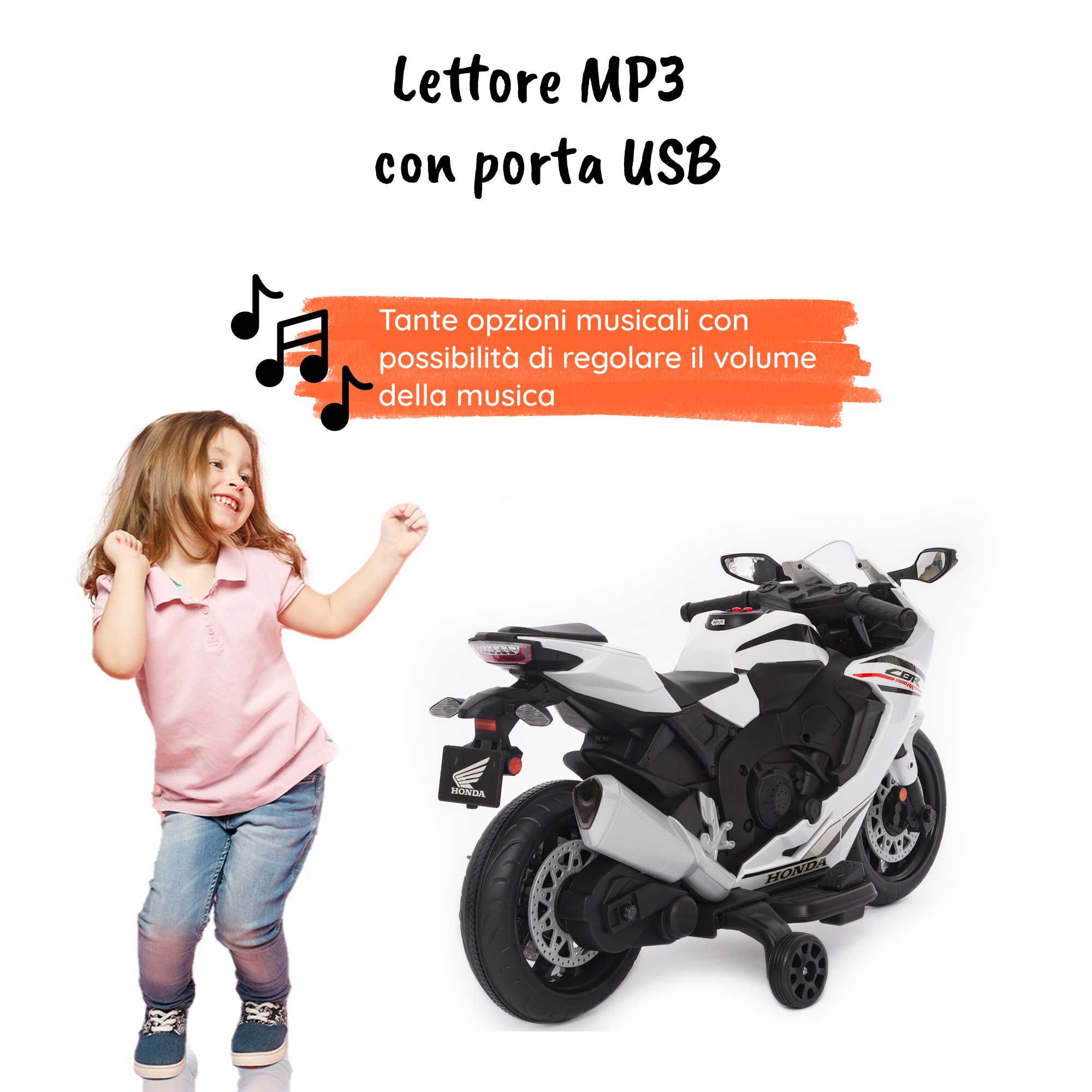 Honda CBR 1000 RR elettrica per bambini MP3