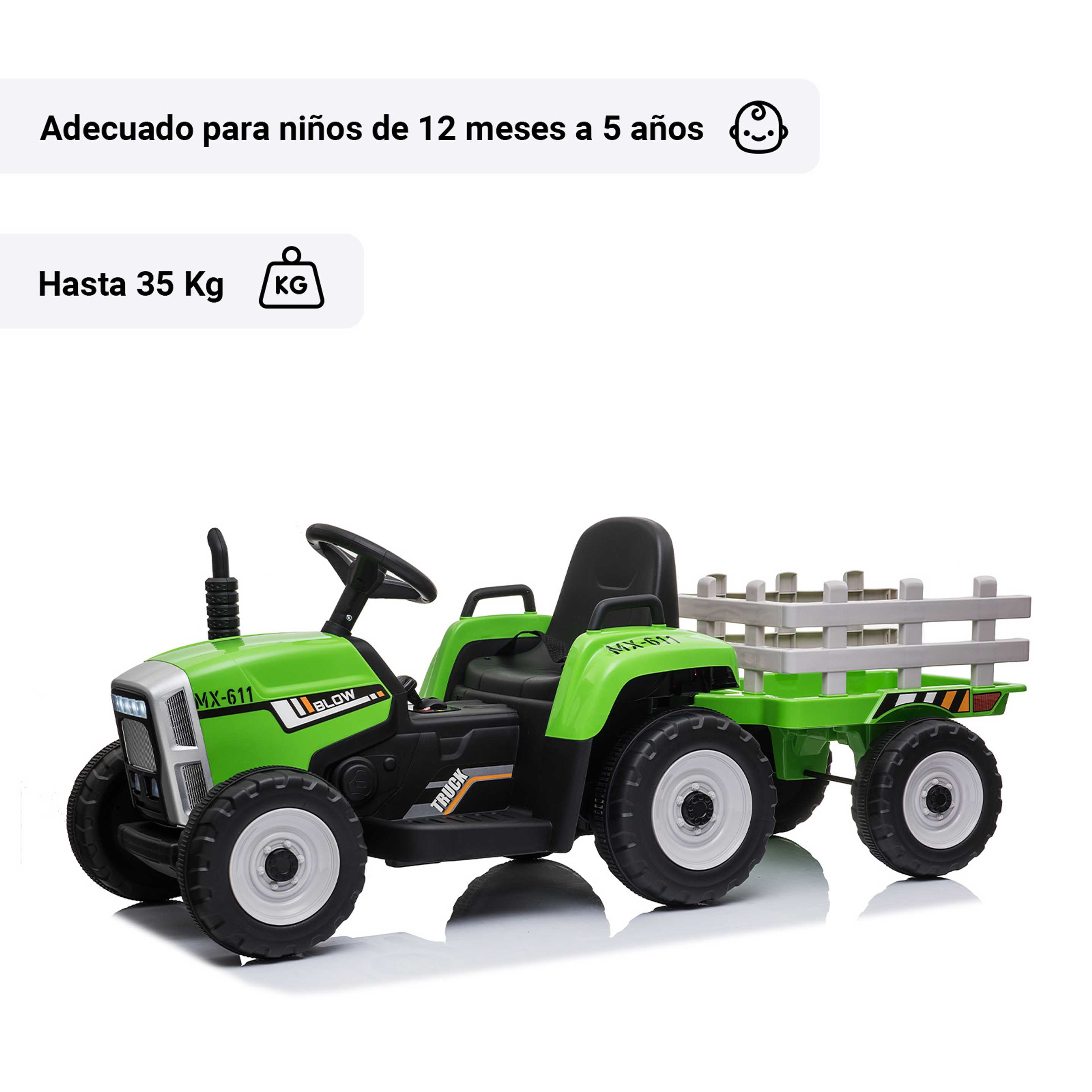 Tractor eléctrico infantil de granjero con remolque desmontable adecuado para  niños de 3 a 6 años