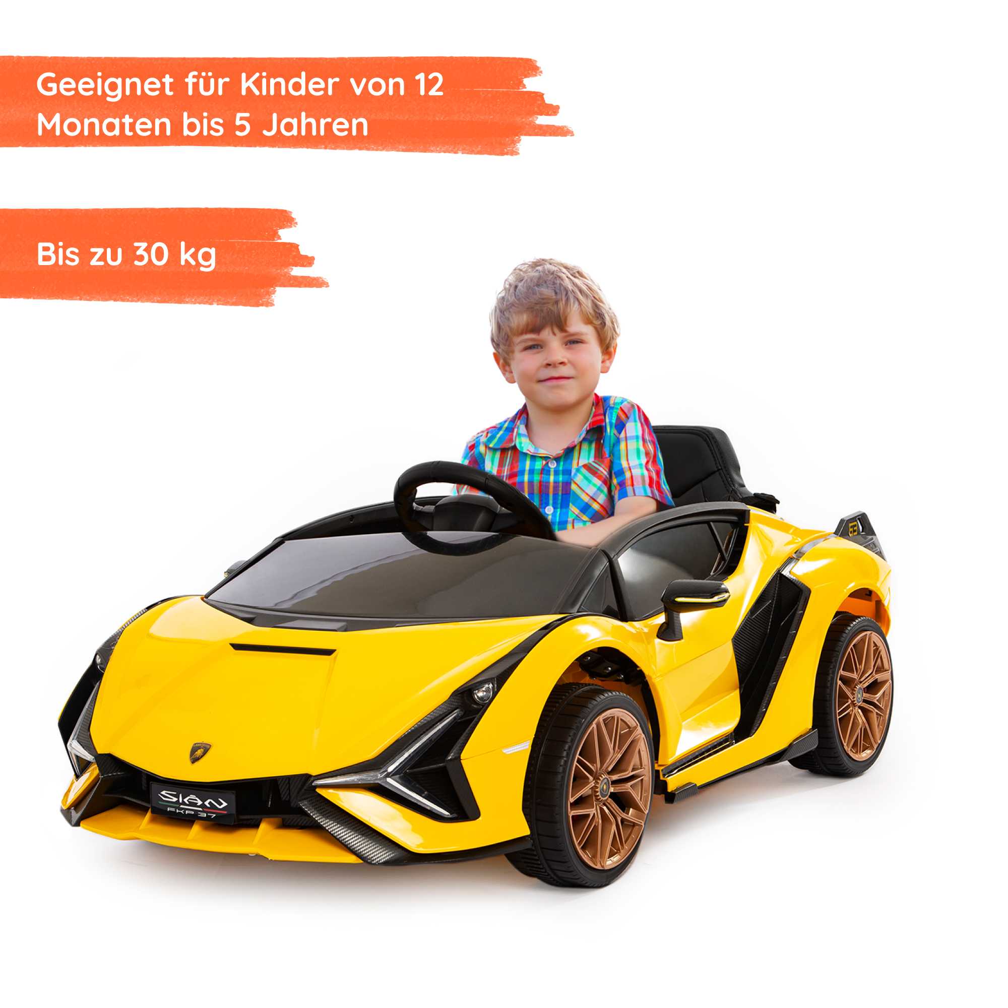 Elektrischer Lamborghini Sian für Kinder mit Kind