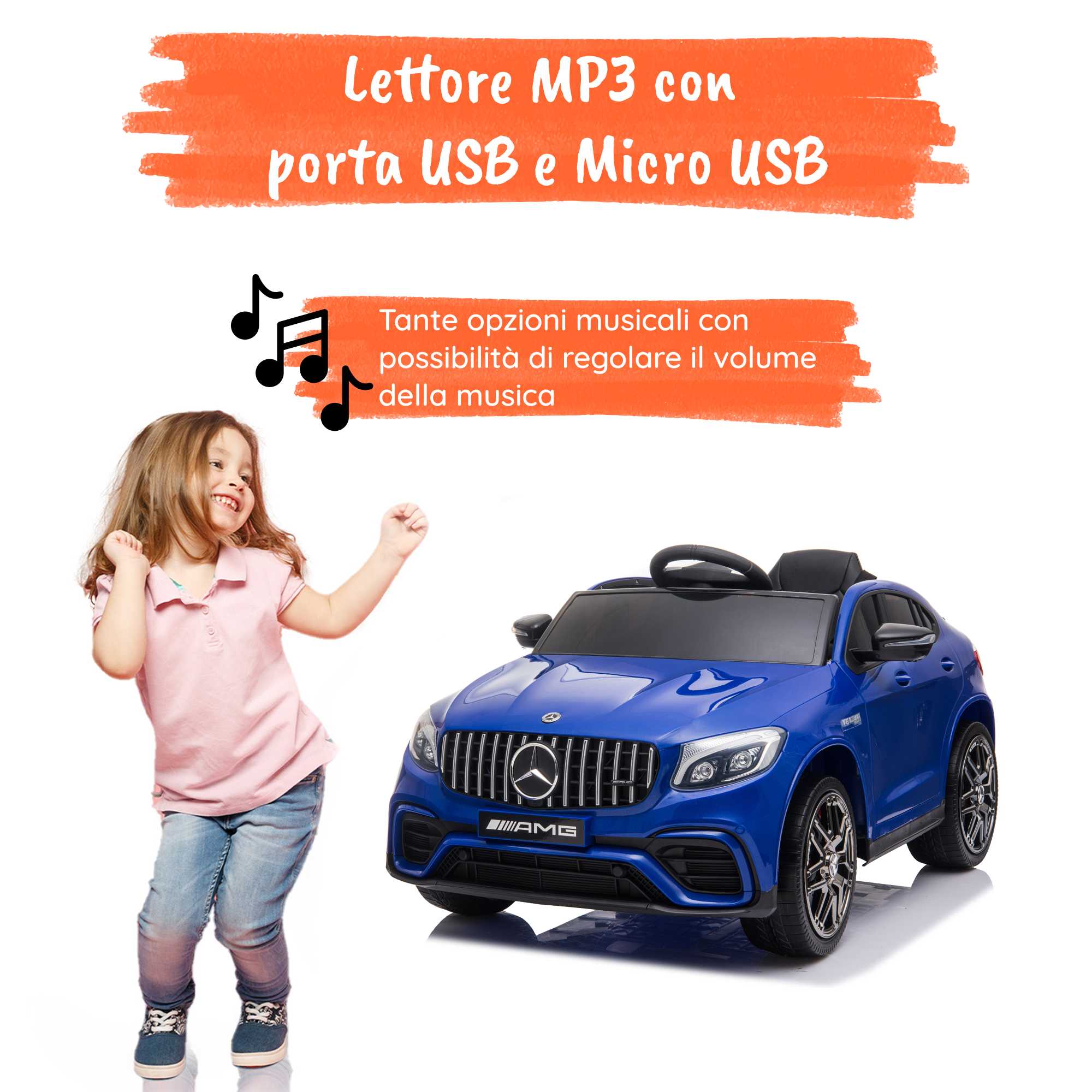 Mercedes GLC AMG Coupè elettrica per bambini MP3