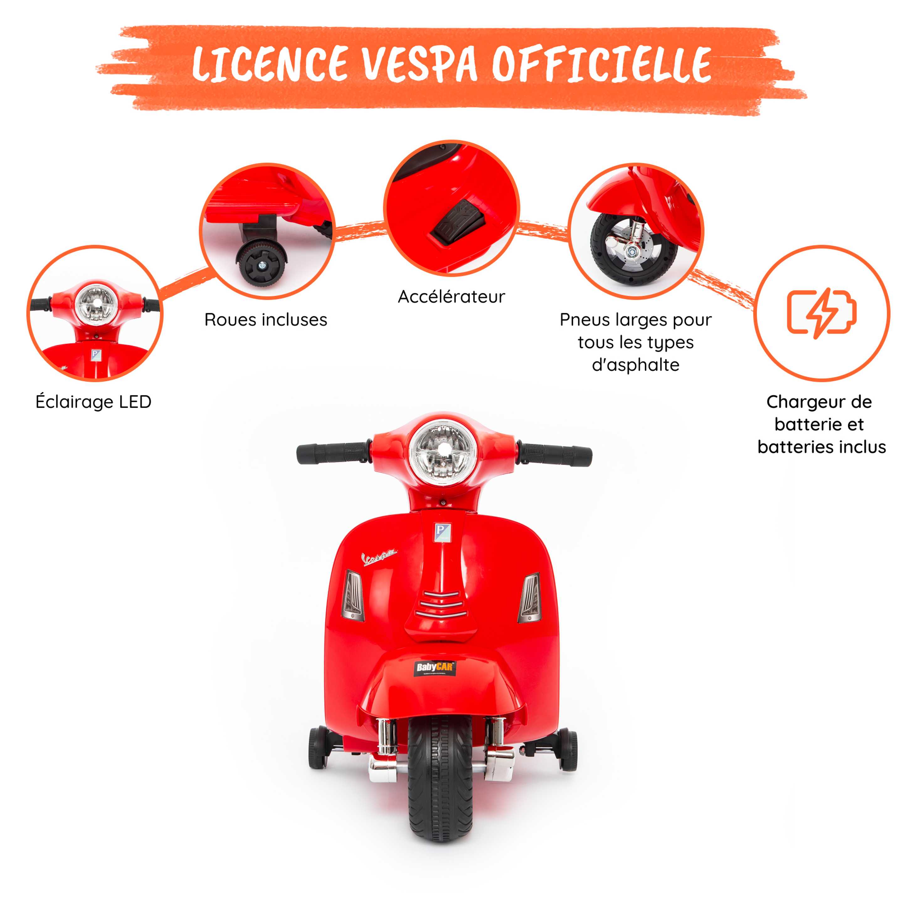 Vespa Piaggio 6V Electrique pour Enfants 6V avec Effets Sonores et