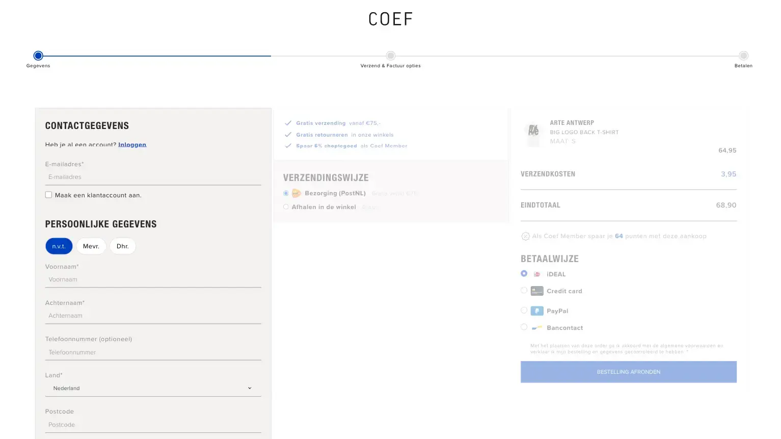 Coef checkout pagina