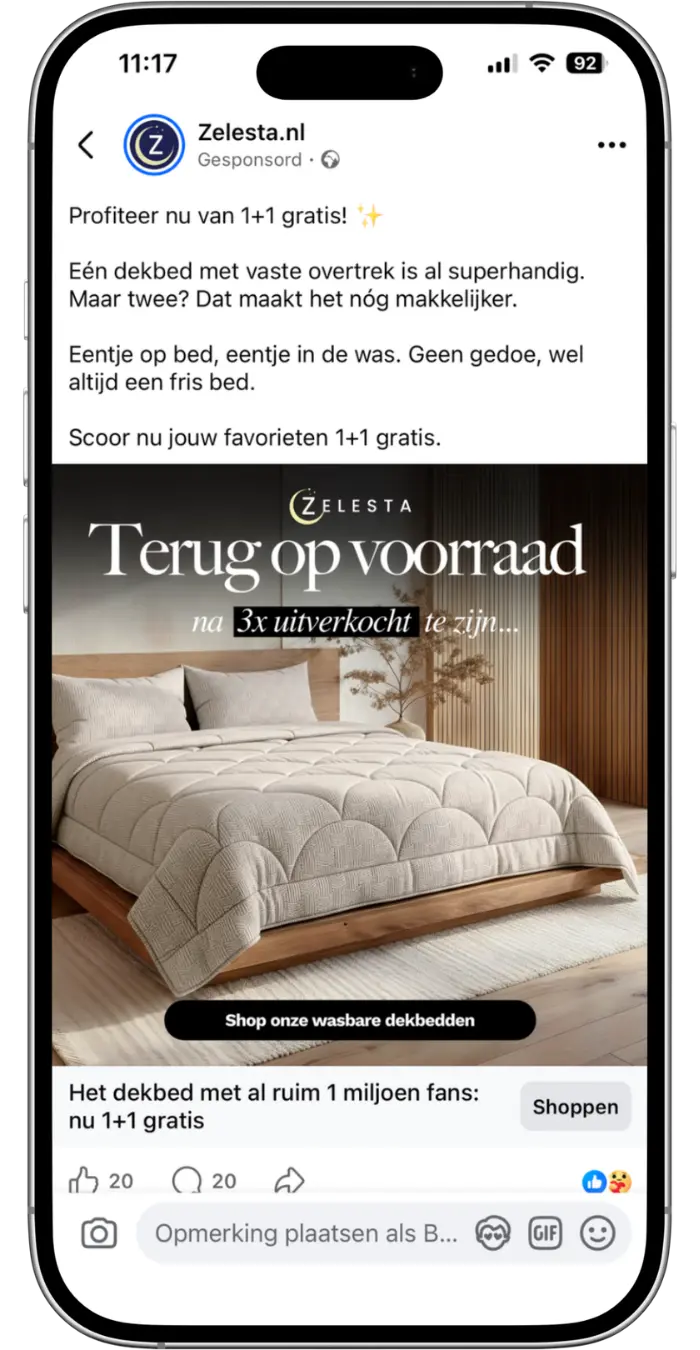 Zelesta advertentie terug op voorraad