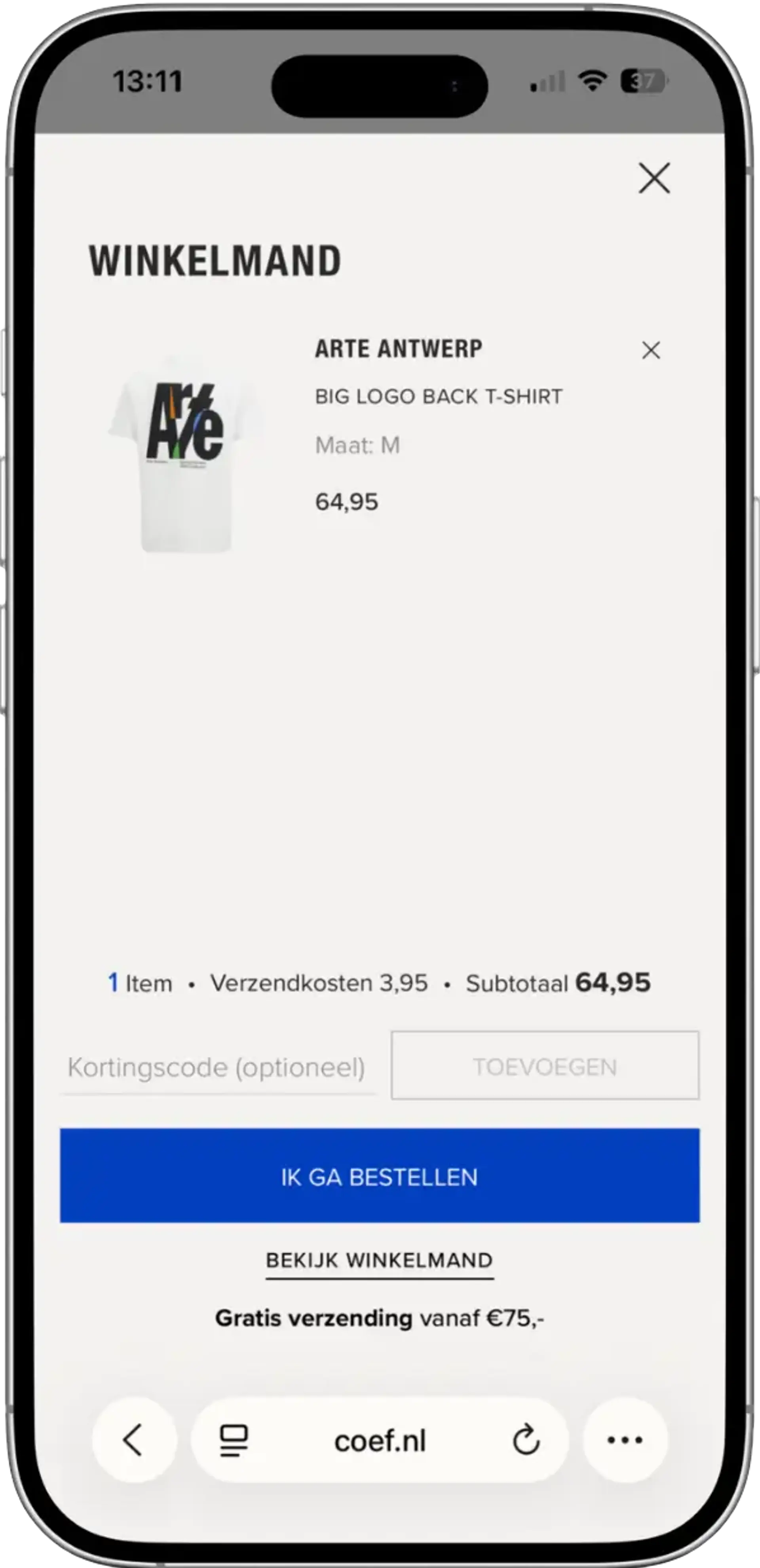 Coef cart pagina op mobiel