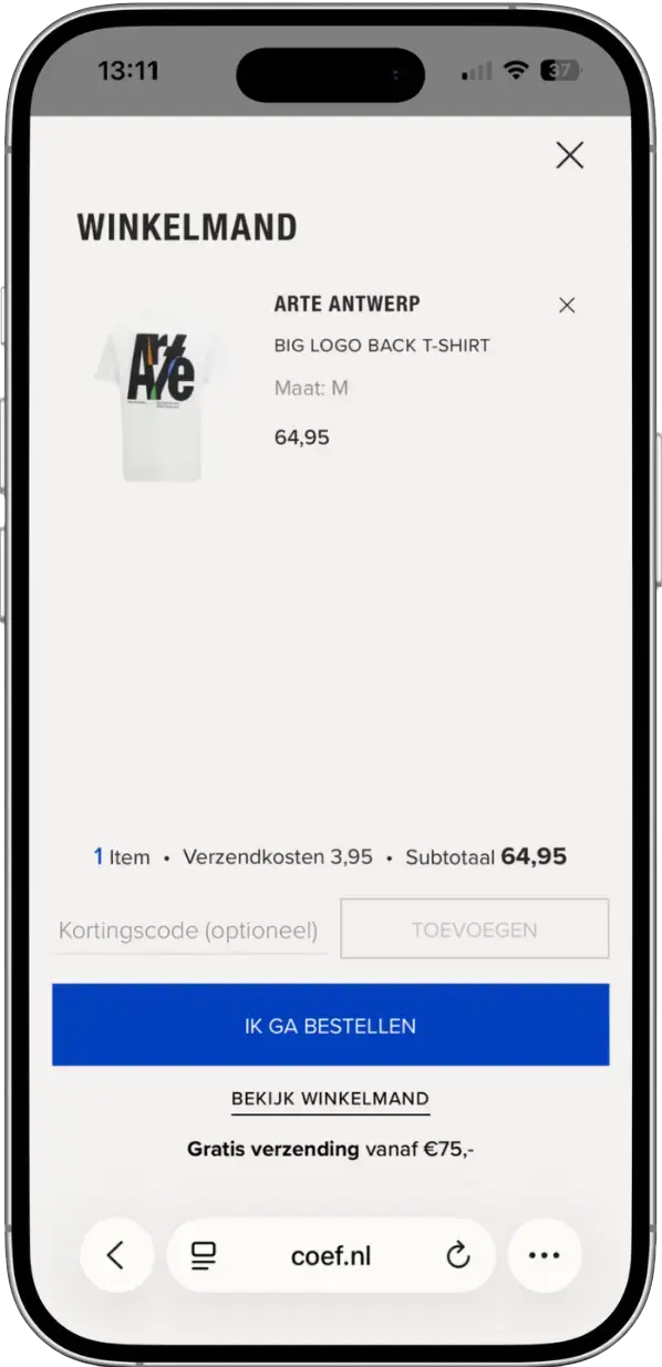 Coef cart pagina op mobiel