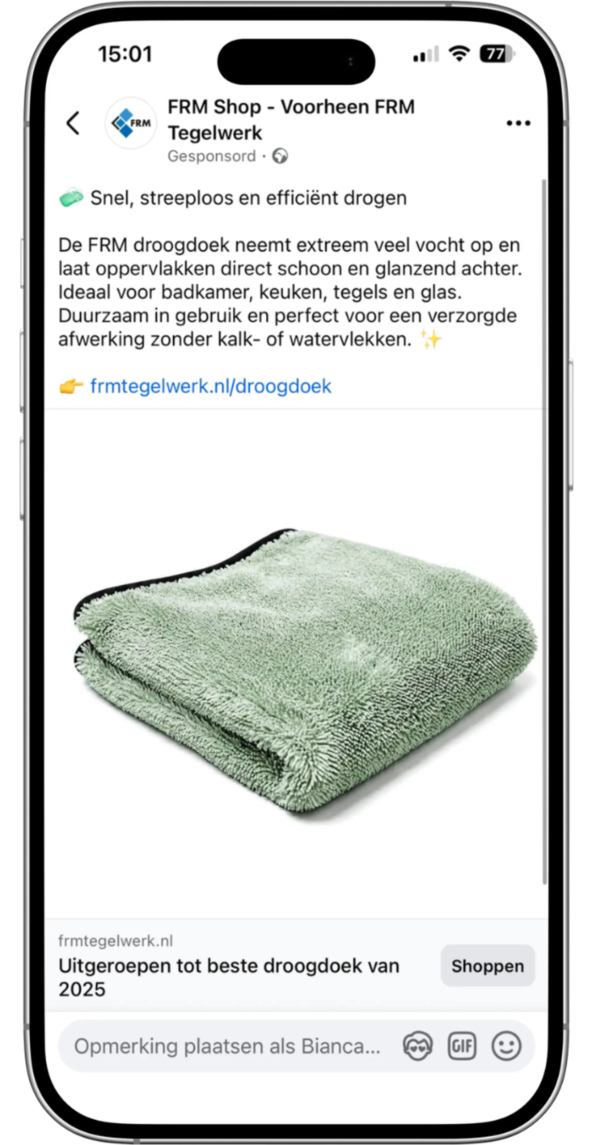 FRM advertentie doordoek